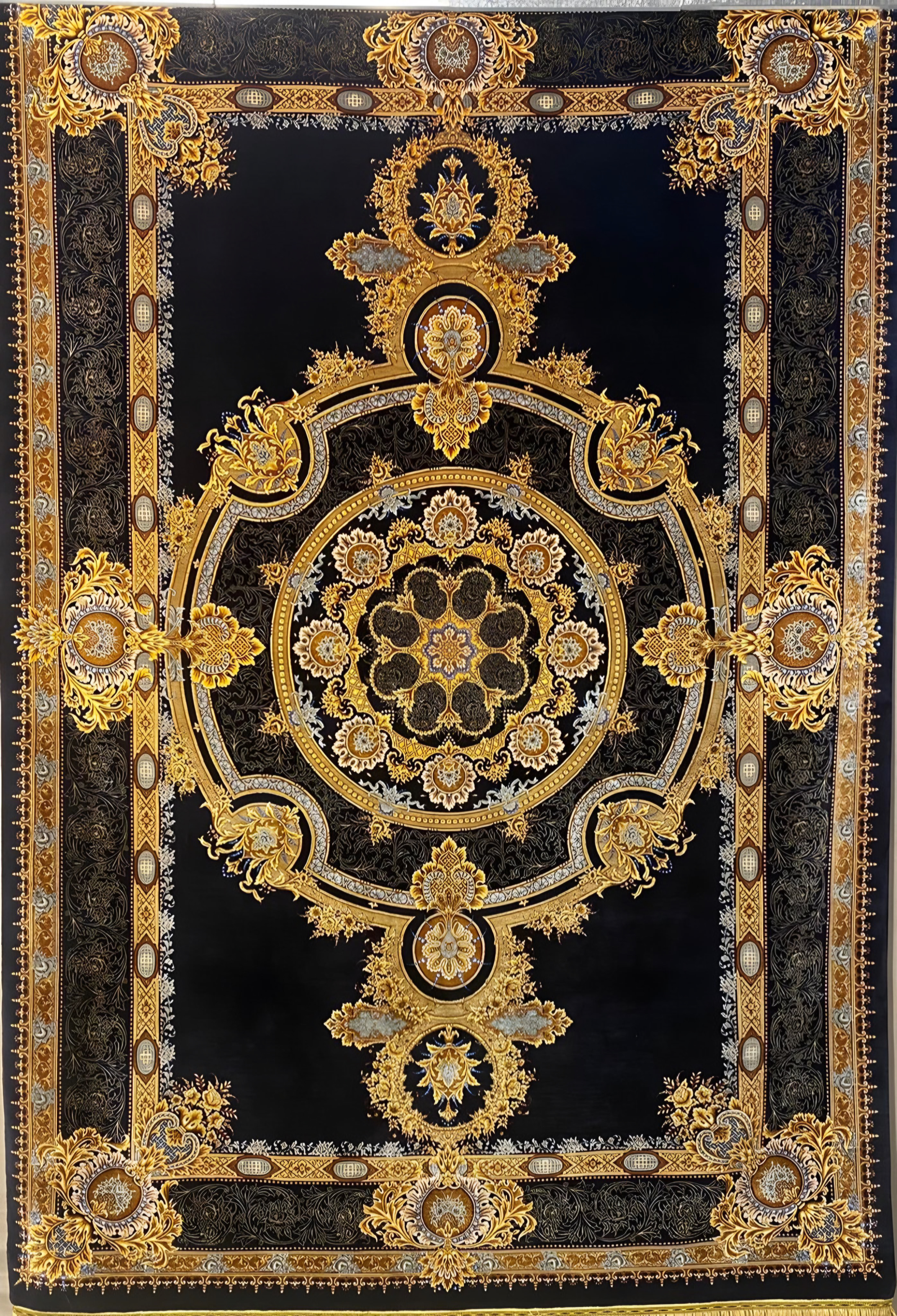 A collection of authentic Persian Qum rugs showcasing intricate hand-knotted silk designs, vibrant colors, and detailed patterns.