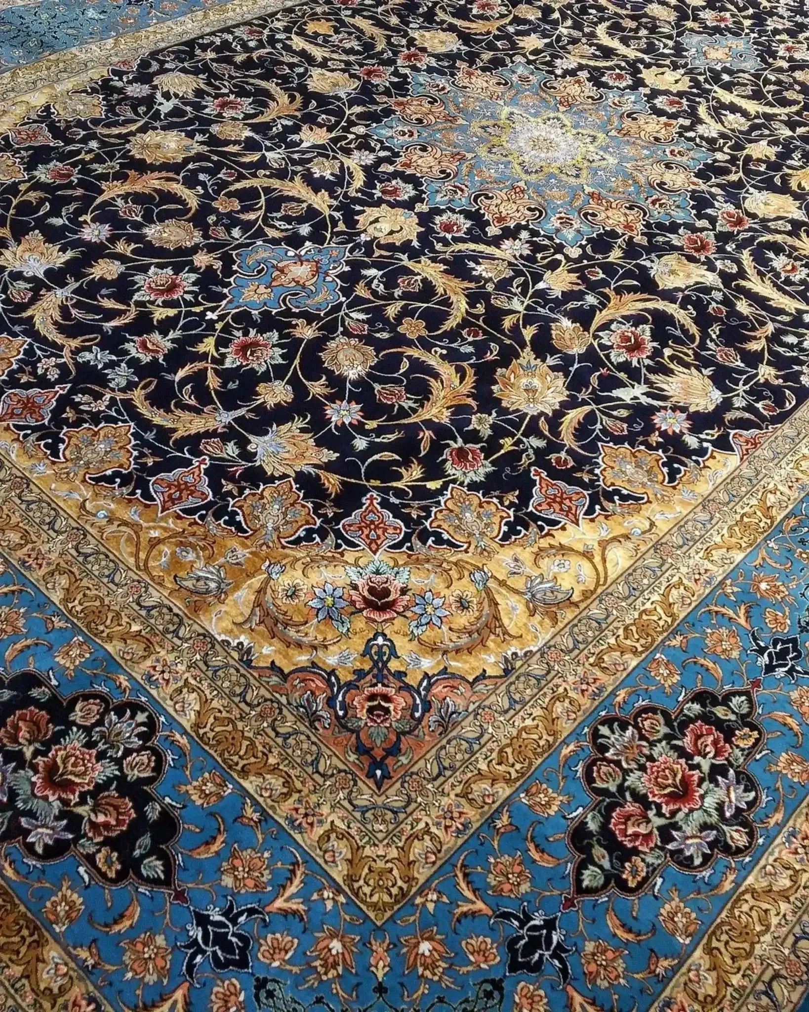 "Exquisite Handcrafted Persian Rug by Skilled Weaver Haghighat Nejad – Silk Warp, Wool Pile" – Emphasize the high-quality materials and weaver.
