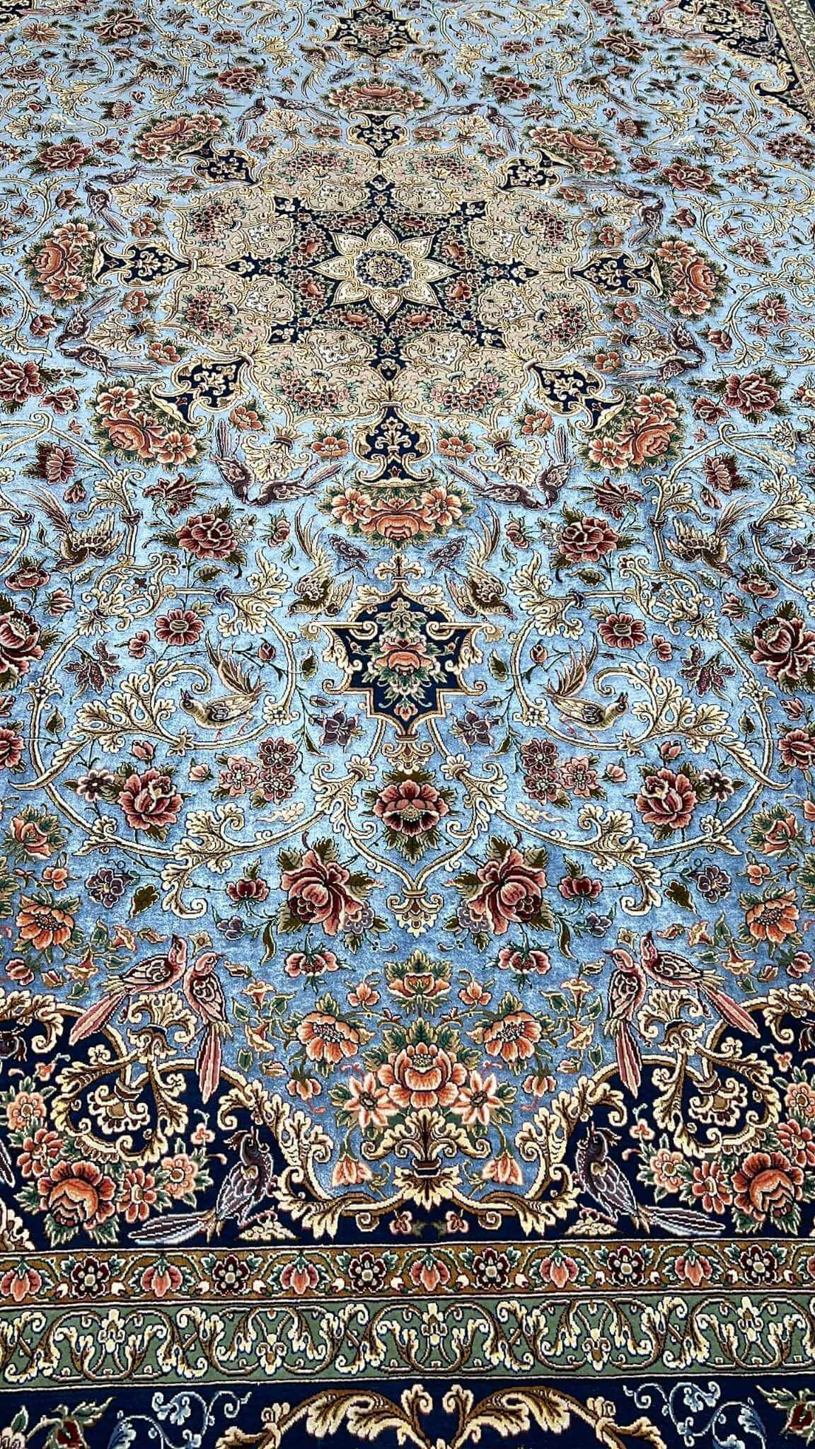 Persian carpet handmade with wool and silk, Habib design, 220x150 cm
