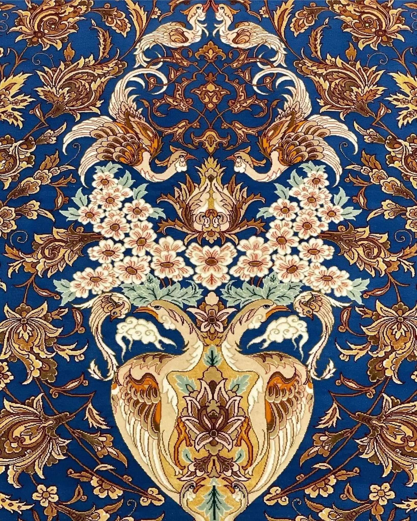 "Traditional Persian rug with a deep red border, finely woven floral patterns, and high knot density for durability."