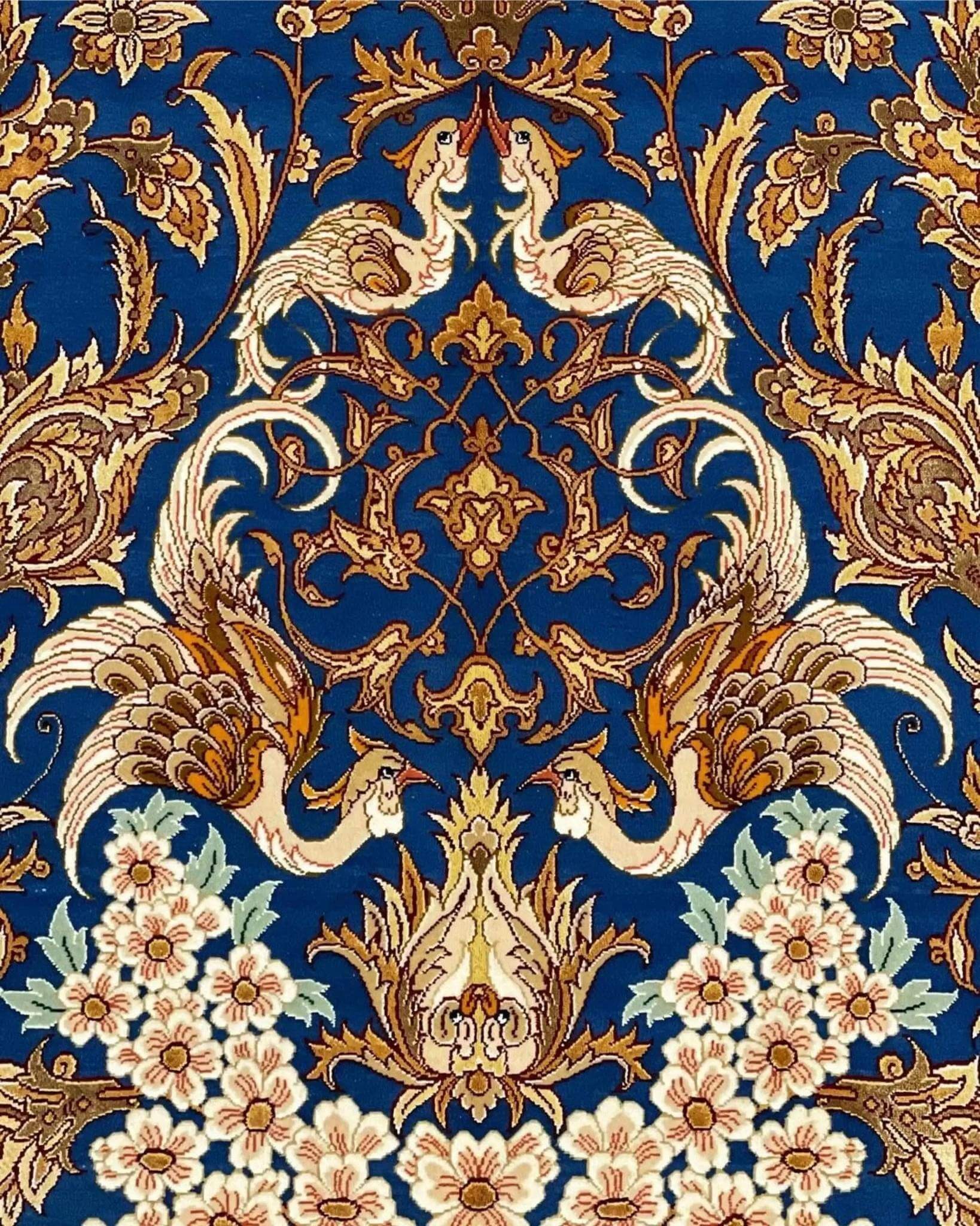 "Elegant handwoven Isfahan carpet with a timeless Persian design, perfect for luxury interiors and home decor."