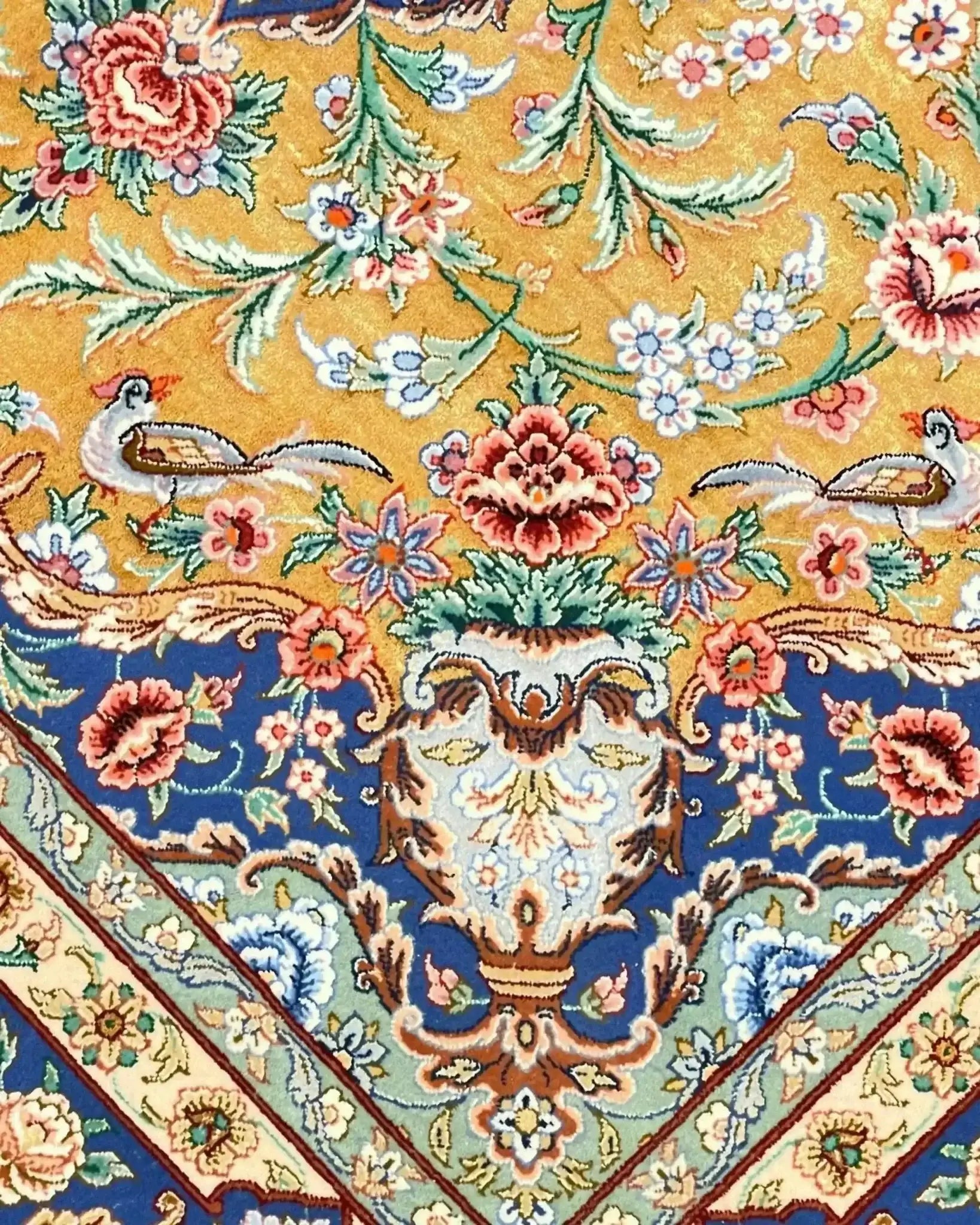 "Handwoven Persian rug from Isfahan with single knot weaving technique"
