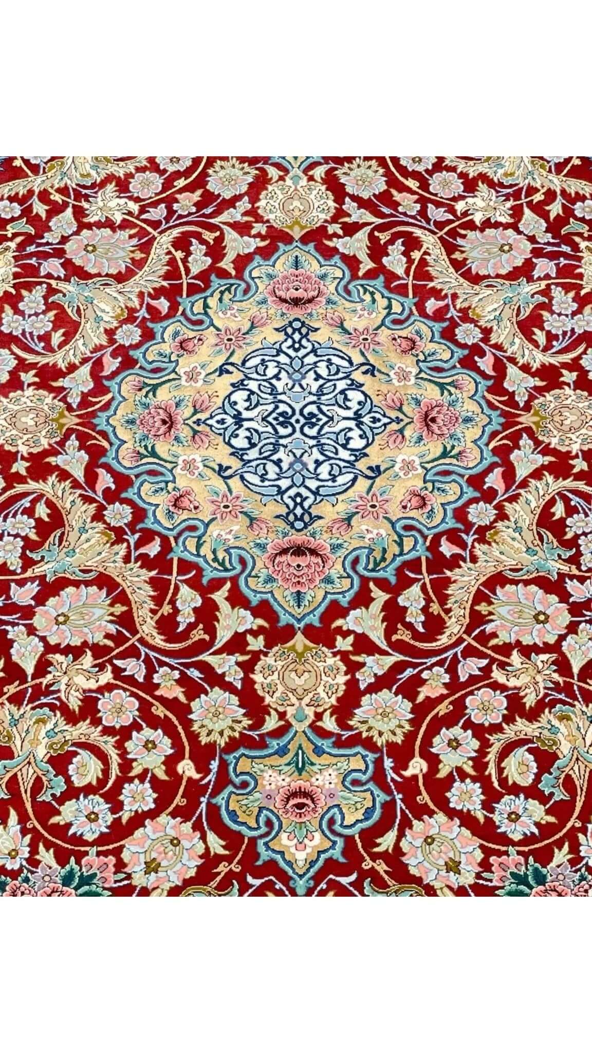 Luxury Persian rug with intricate design in gold and red