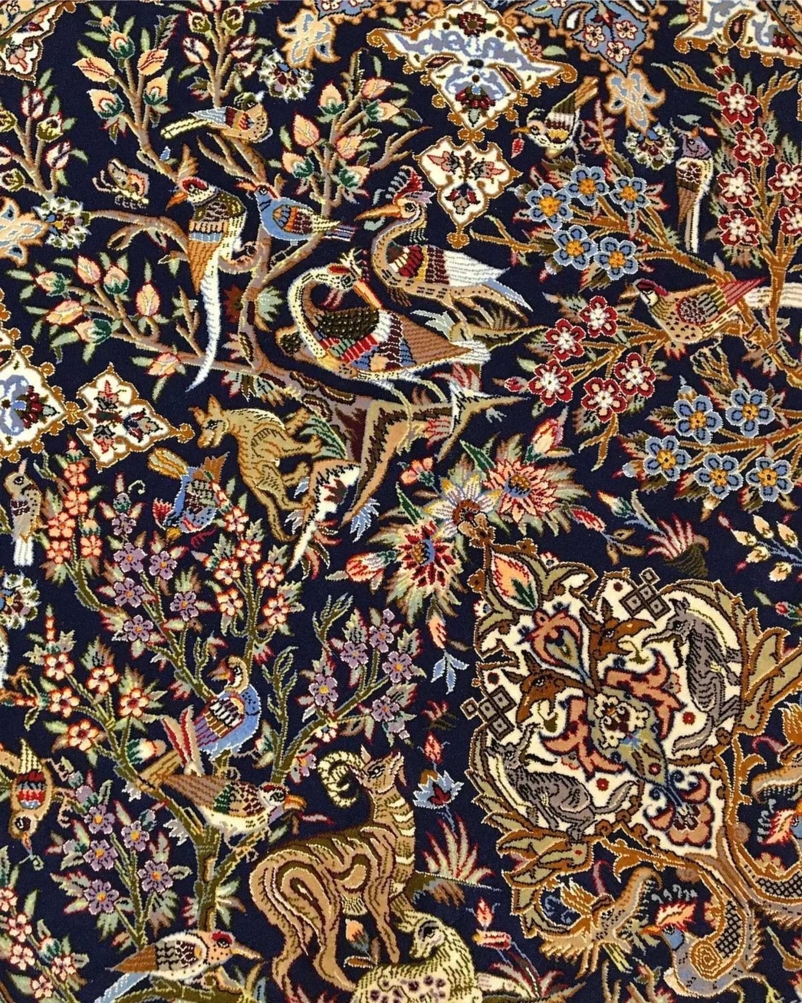 "Exquisite collectible Isfahan Persian carpet, 810,000 knots per square meter, wool and silk blend."