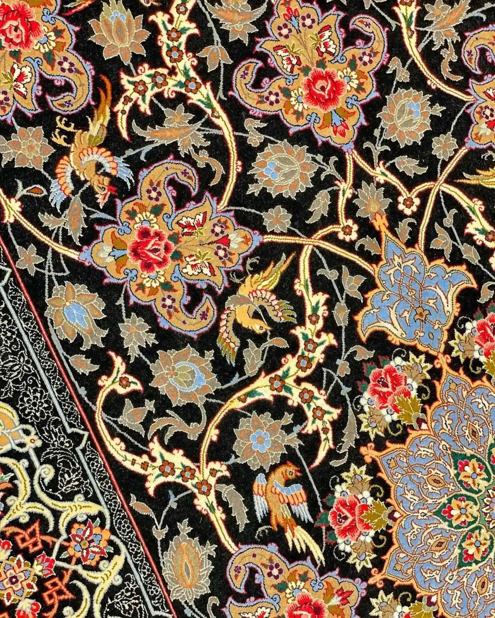"Hand-knotted Persian rug from Isfahan, showcasing a blend of wool and silk."

