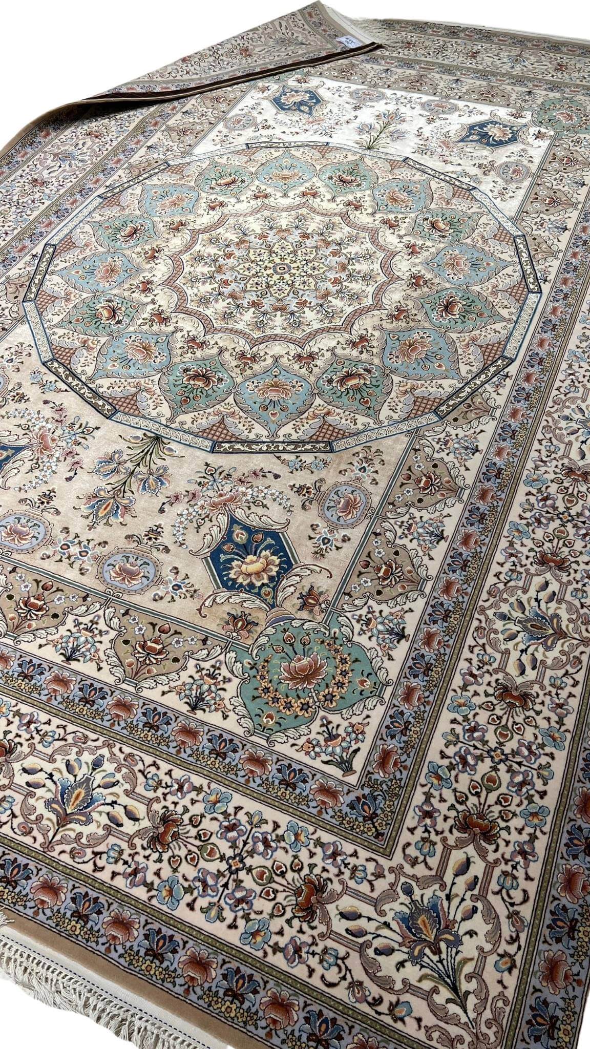 "Large 303 cm x 199 cm Persian rug with detailed borders and central medallion, perfect for elegant interiors."
