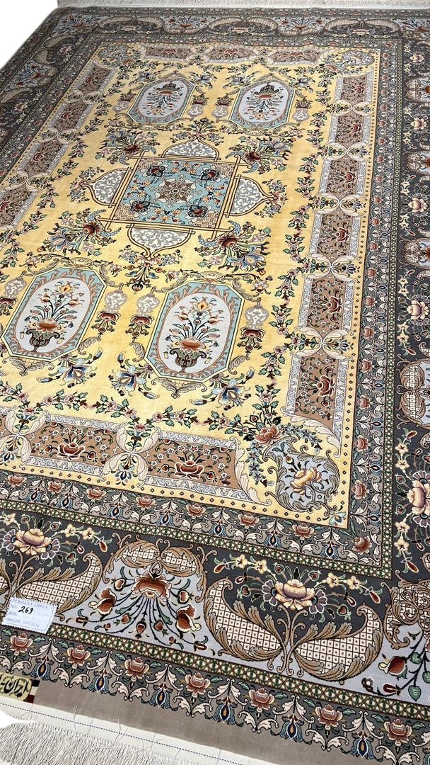 "Luxurious 305 x 205 cm Persian rug with high knot density and silk floor, perfect for elegant interiors."
