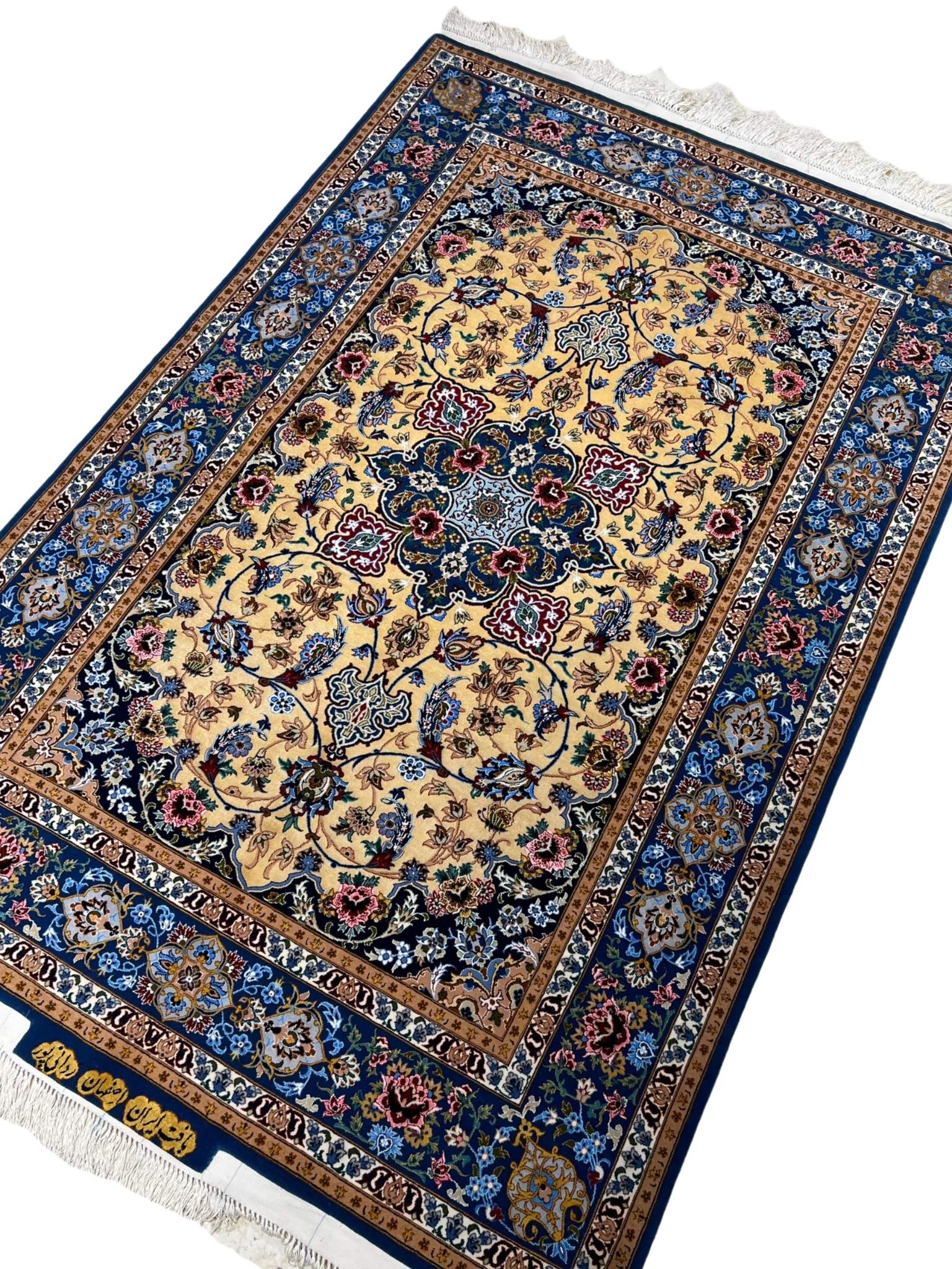 Authentic wool and silk Persian carpet from Isfahan.
