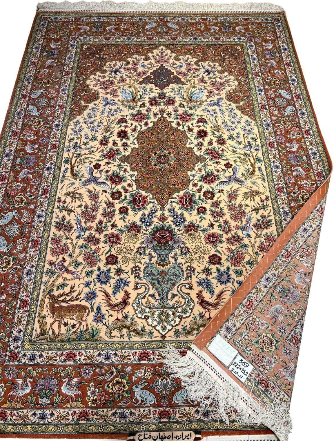 "Exclusive Persian carpet from Isfahan, crafted by Ms. Fattah, with 1,000,000 knots per square meter."