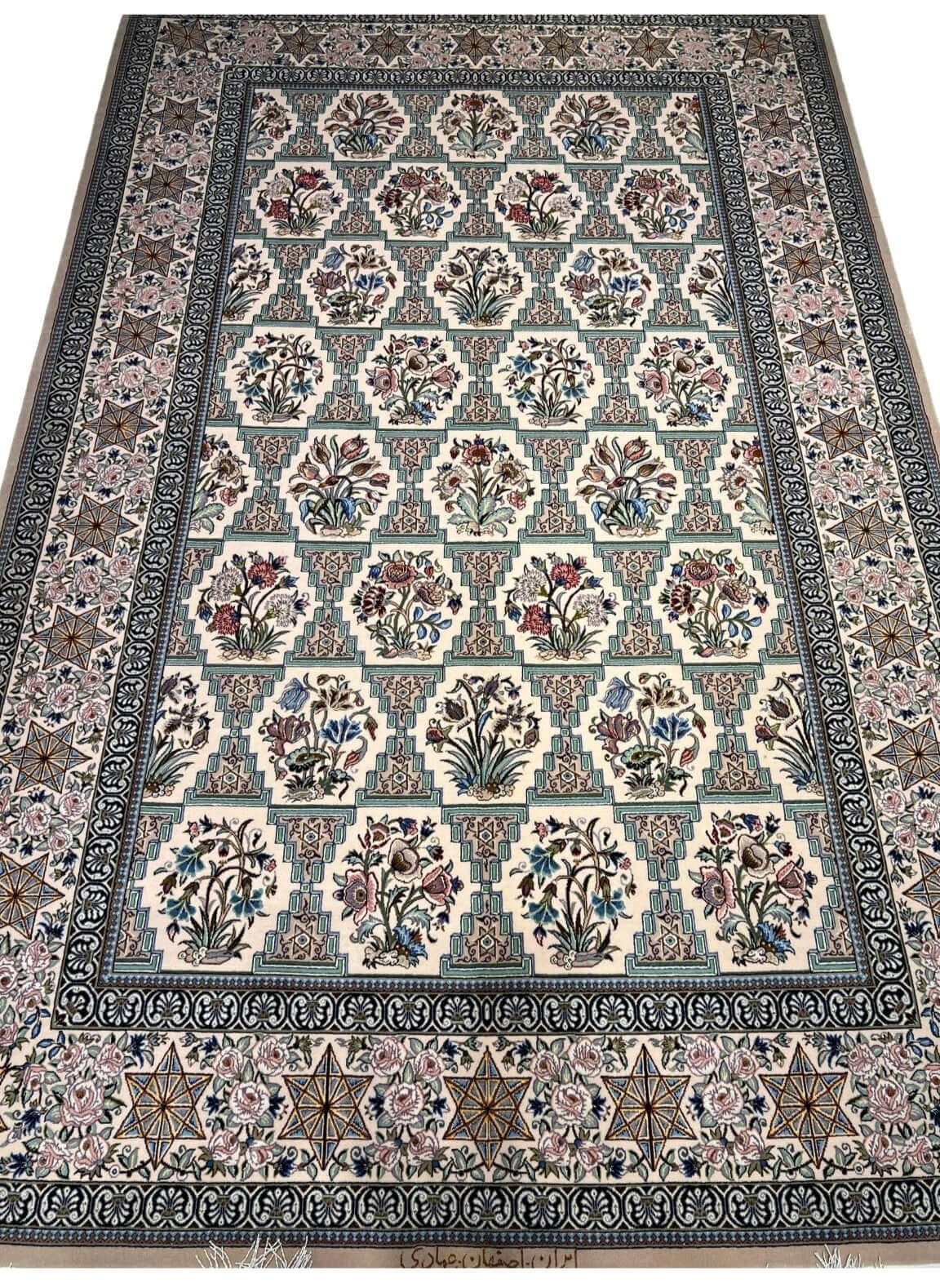 "Authentic Beige Isfahan finest Persian rug, hand-knotted 239x142 cm"
