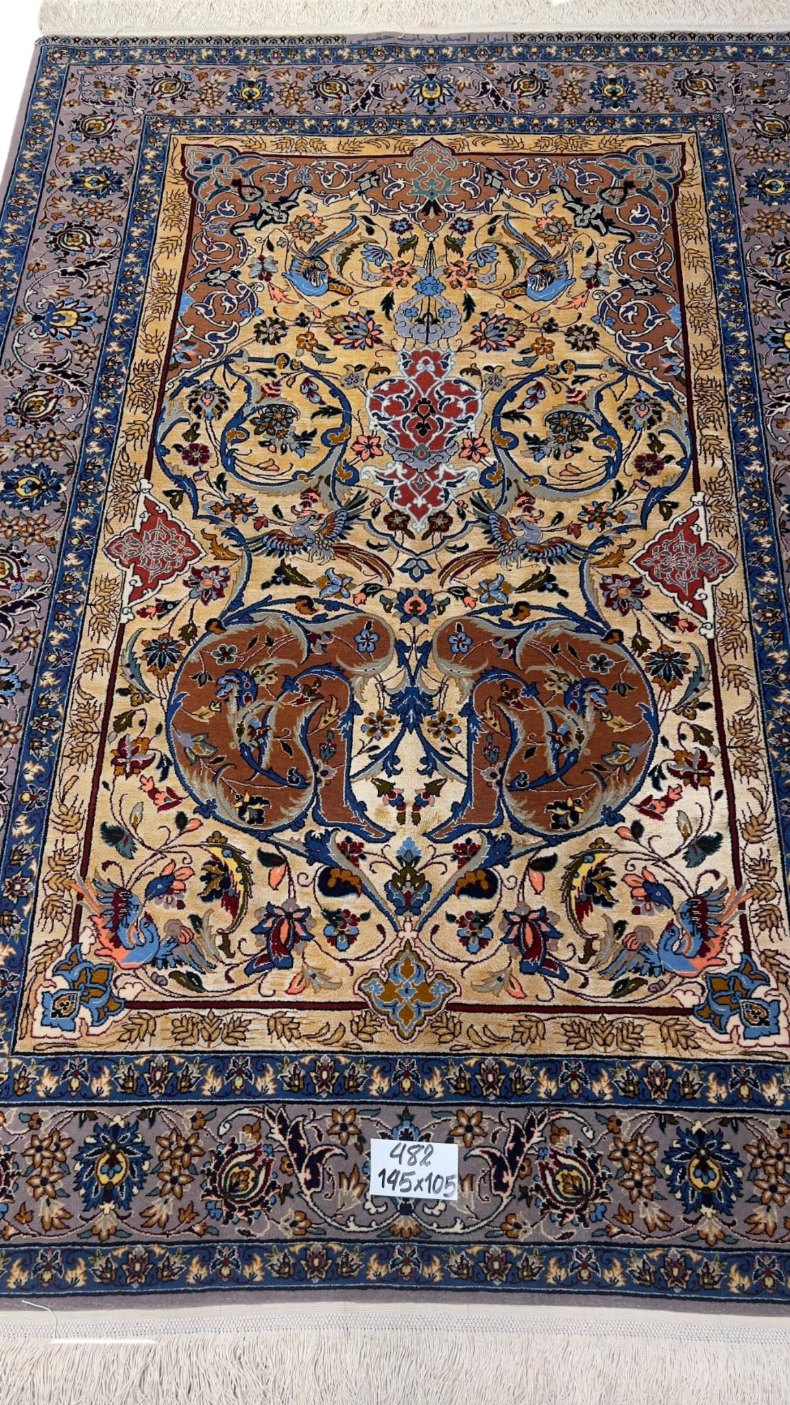 High-knot-density Persian Isfahan rug for sale.
