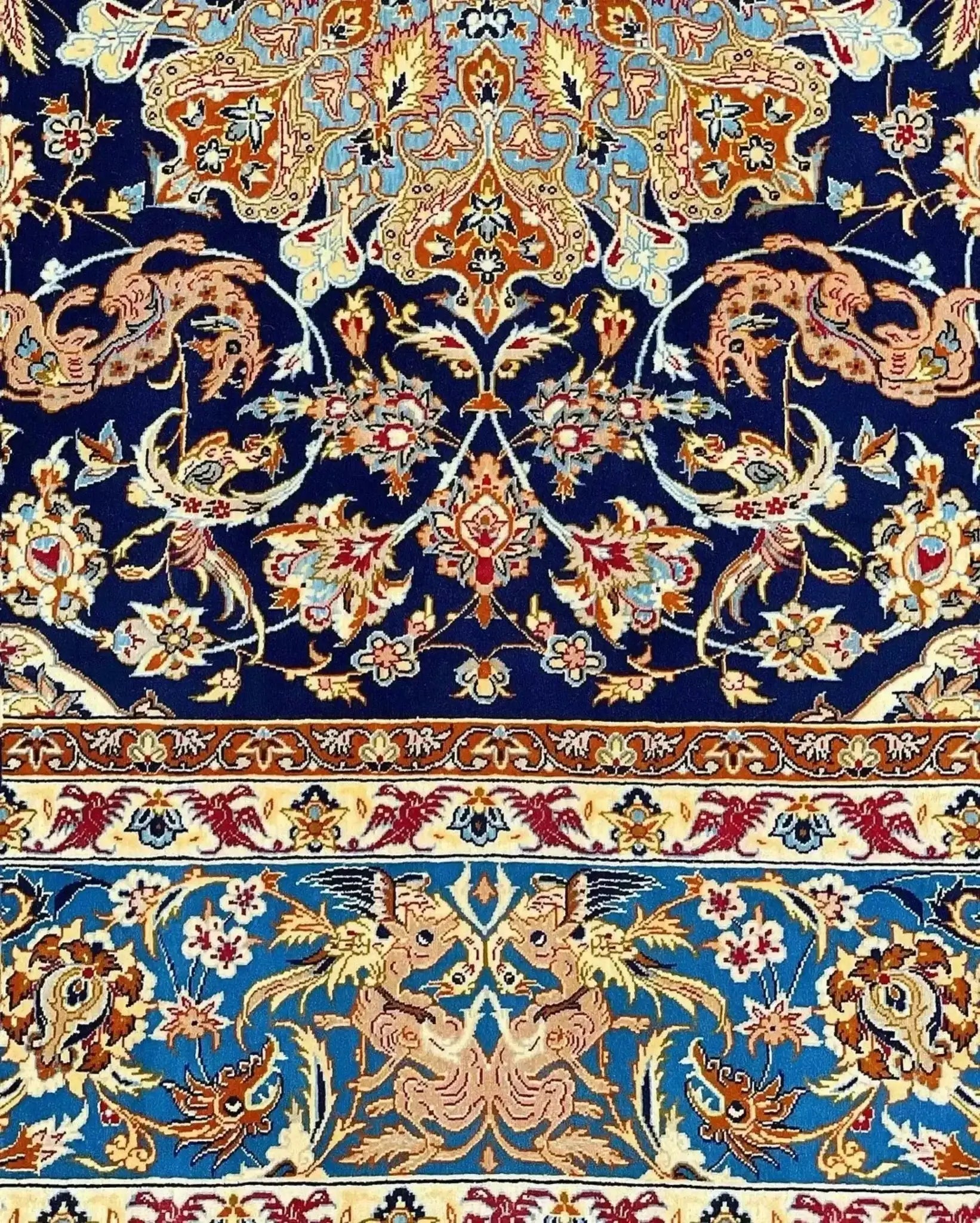 Authentic Persian handmade rug for sale, featuring silk warp and wool pile, in excellent vintage condition.
