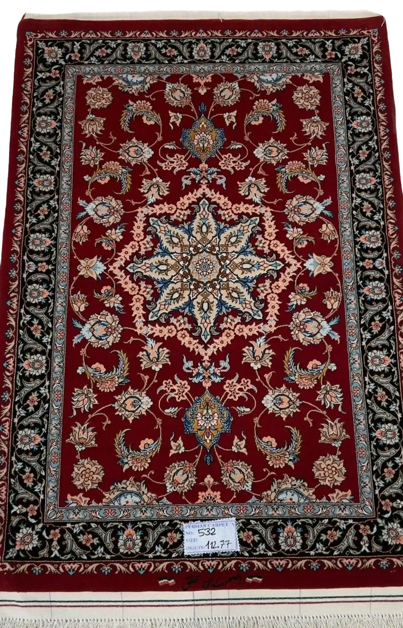 Red oriental rug 112x77 cm, knotted by hand
