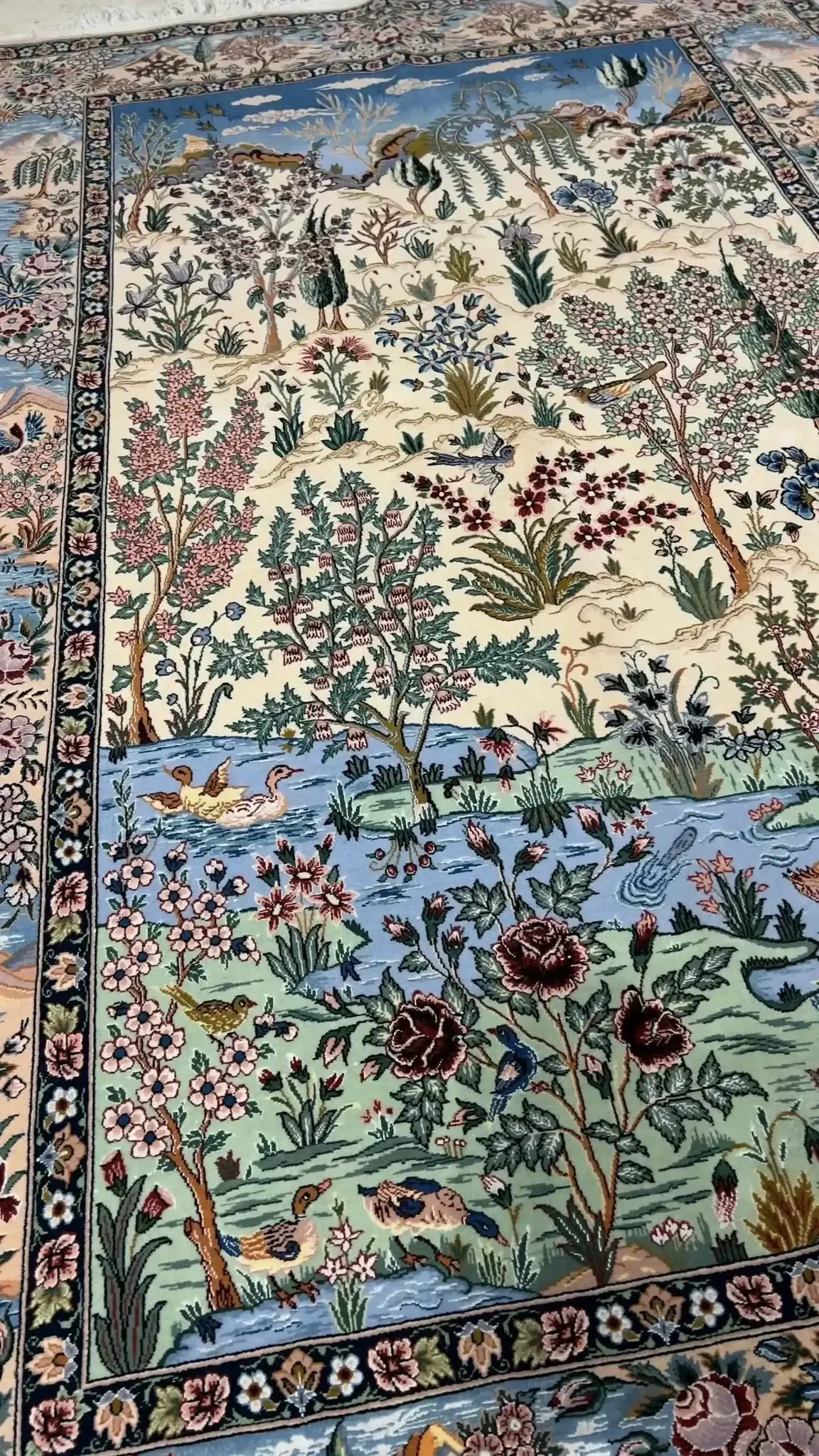 "Exquisite collectible Isfahan Persian carpet, 1,210,000 knots per square meter, wool and silk blend."