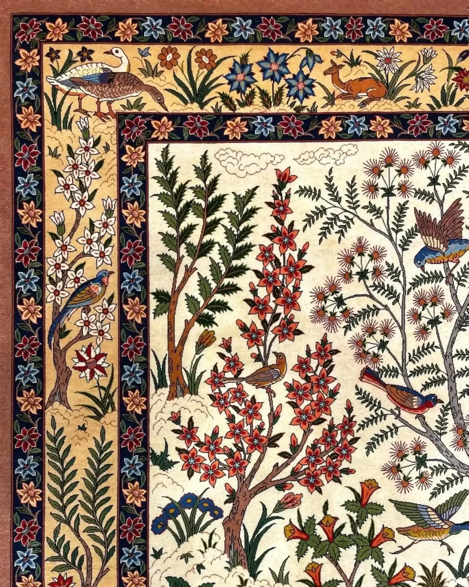 "Elegant handmade Persian rug from Isfahan, designed with a silk and wool blend, showcasing vibrant patterns, 150 x 100 cm."
