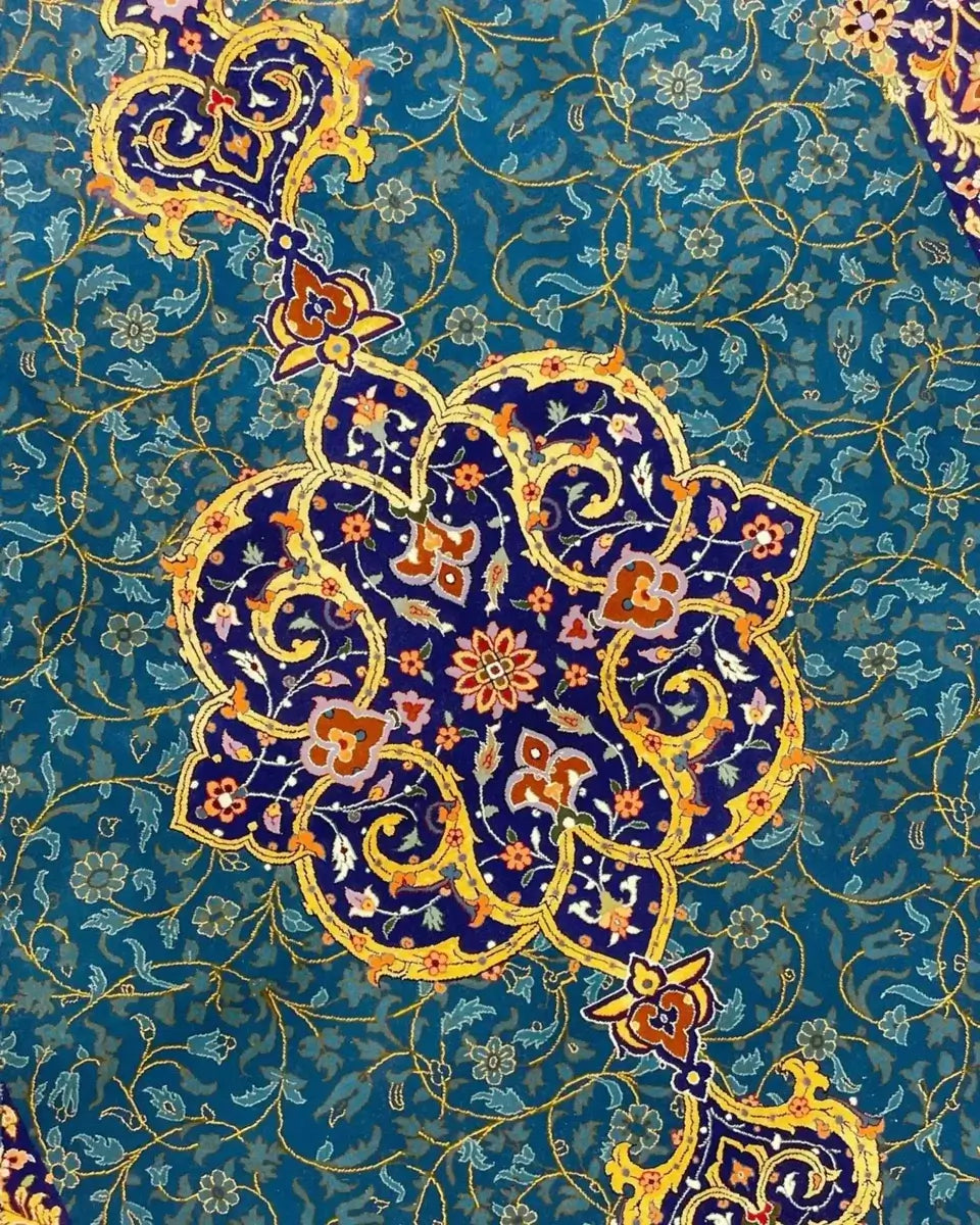 "Close-up of silk and wool Persian carpet from Isfahan, Iran"


