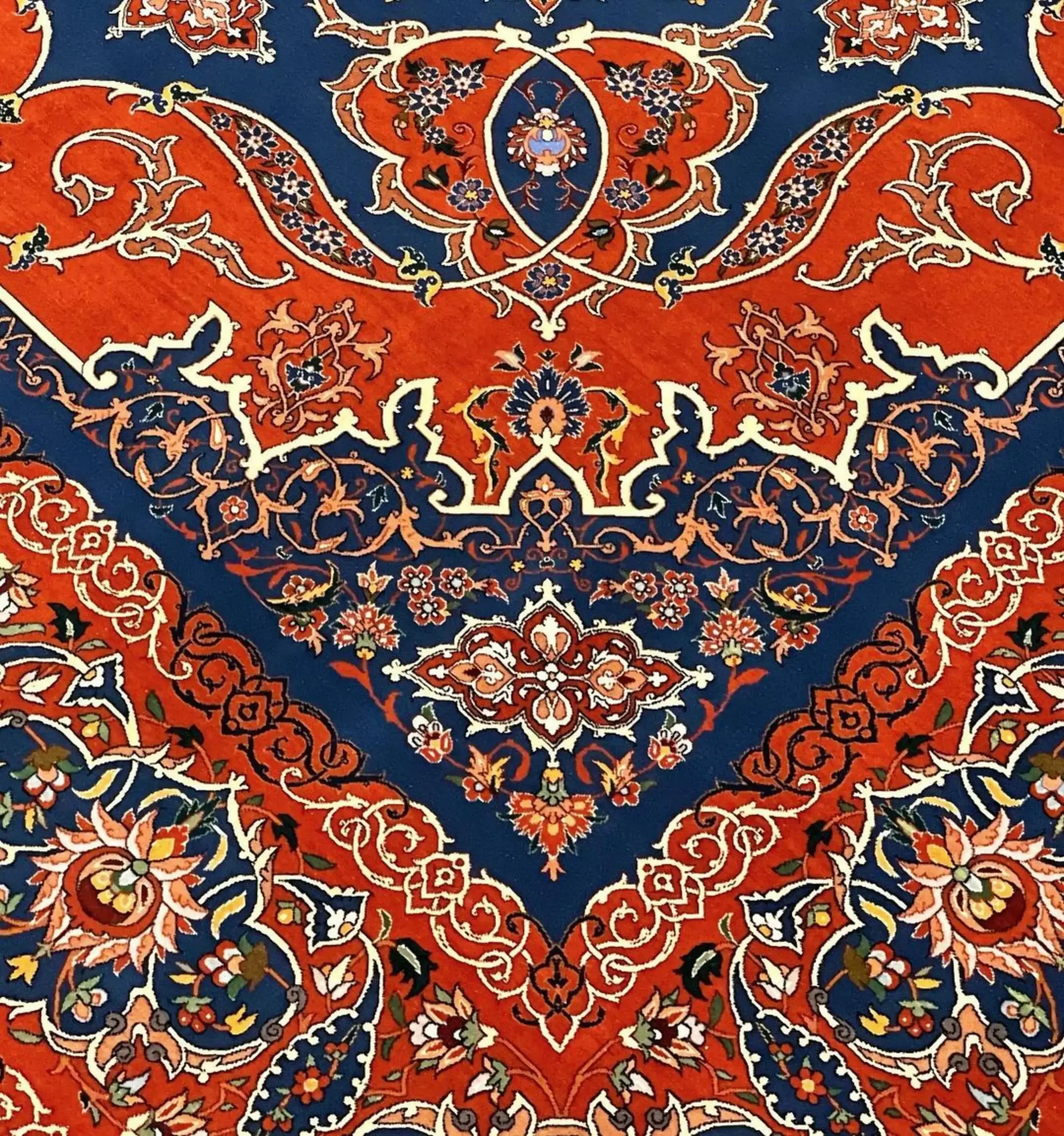 Luxury Isfahan area rug with vibrant colors and intricate floral borders, perfect for elegant interiors.
