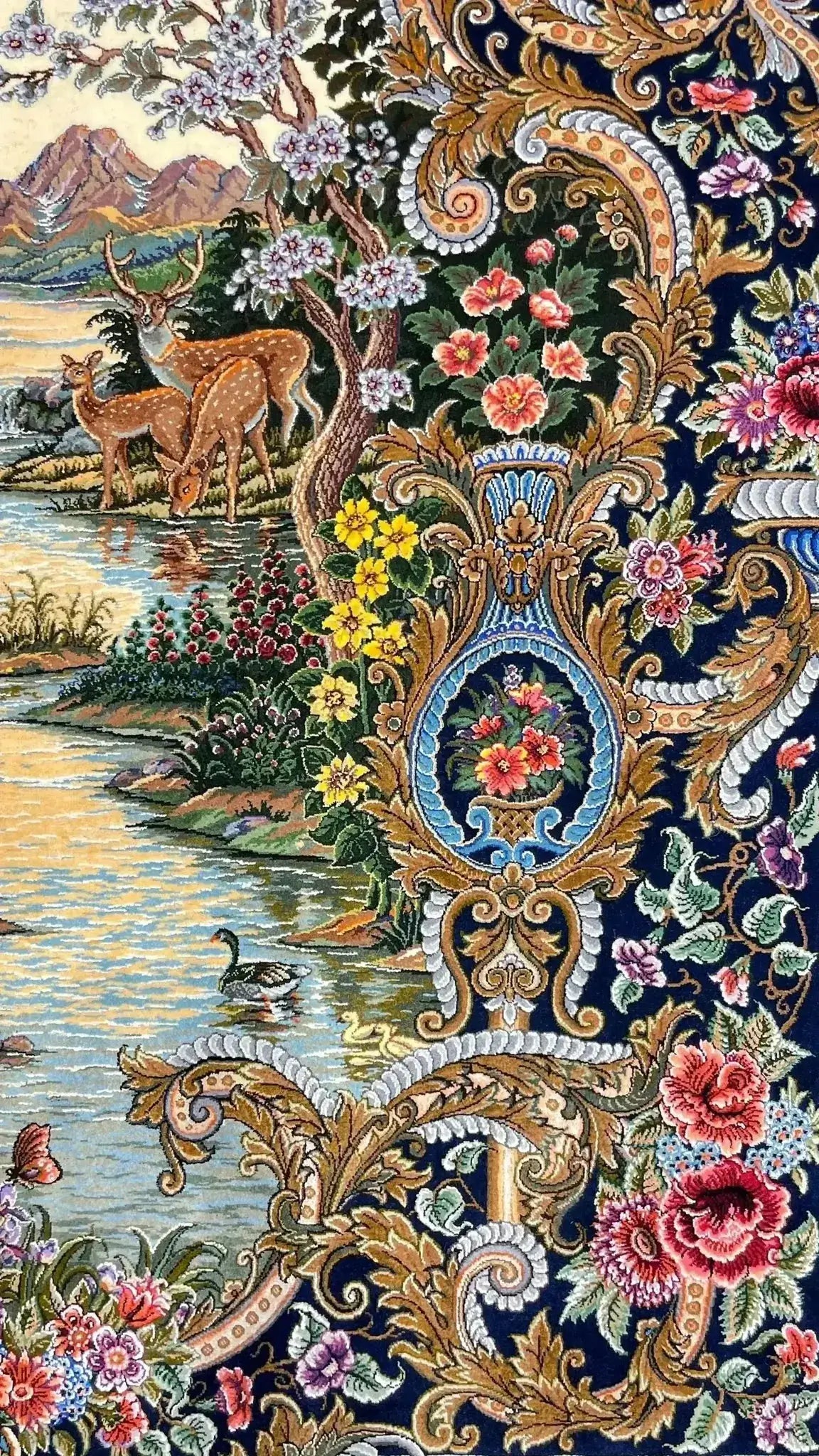 "Exclusive Persian wool and silk rug – Hand-knotted in Isfahan, 230x160 cm, crafted by Mirzaie"
