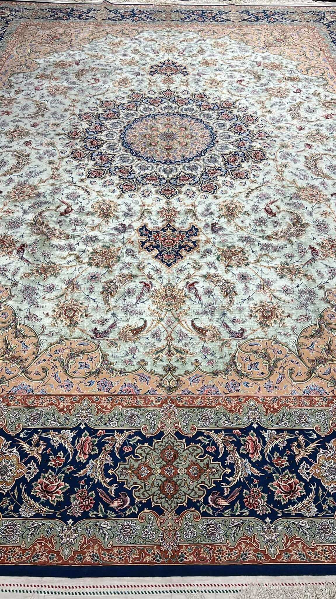 "Masterpiece Persian rug, 400x300 cm, made in Isfahan, ideal for elegant home décor."