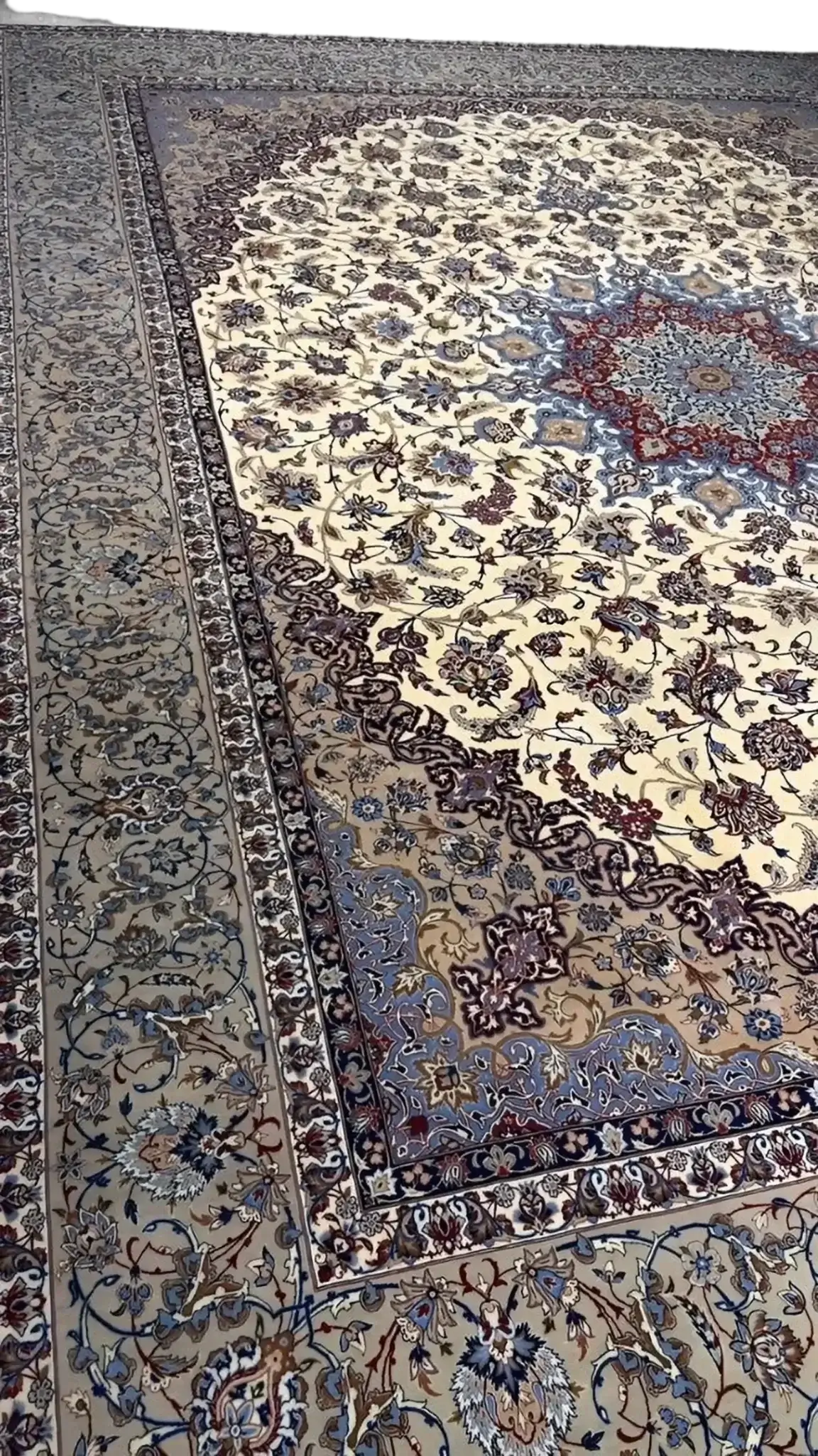 "Luxurious Isfahan Persian Rug for Sale, Handwoven by Master Zolfagharie, Silk and Wool Blend" – Highlighting the materials and craftsmanship.
