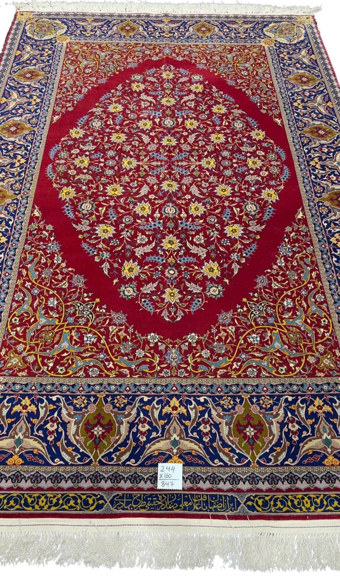 "Finest red antique rug for sale, 244x160 cm, hand-knotted in Isfahan"
