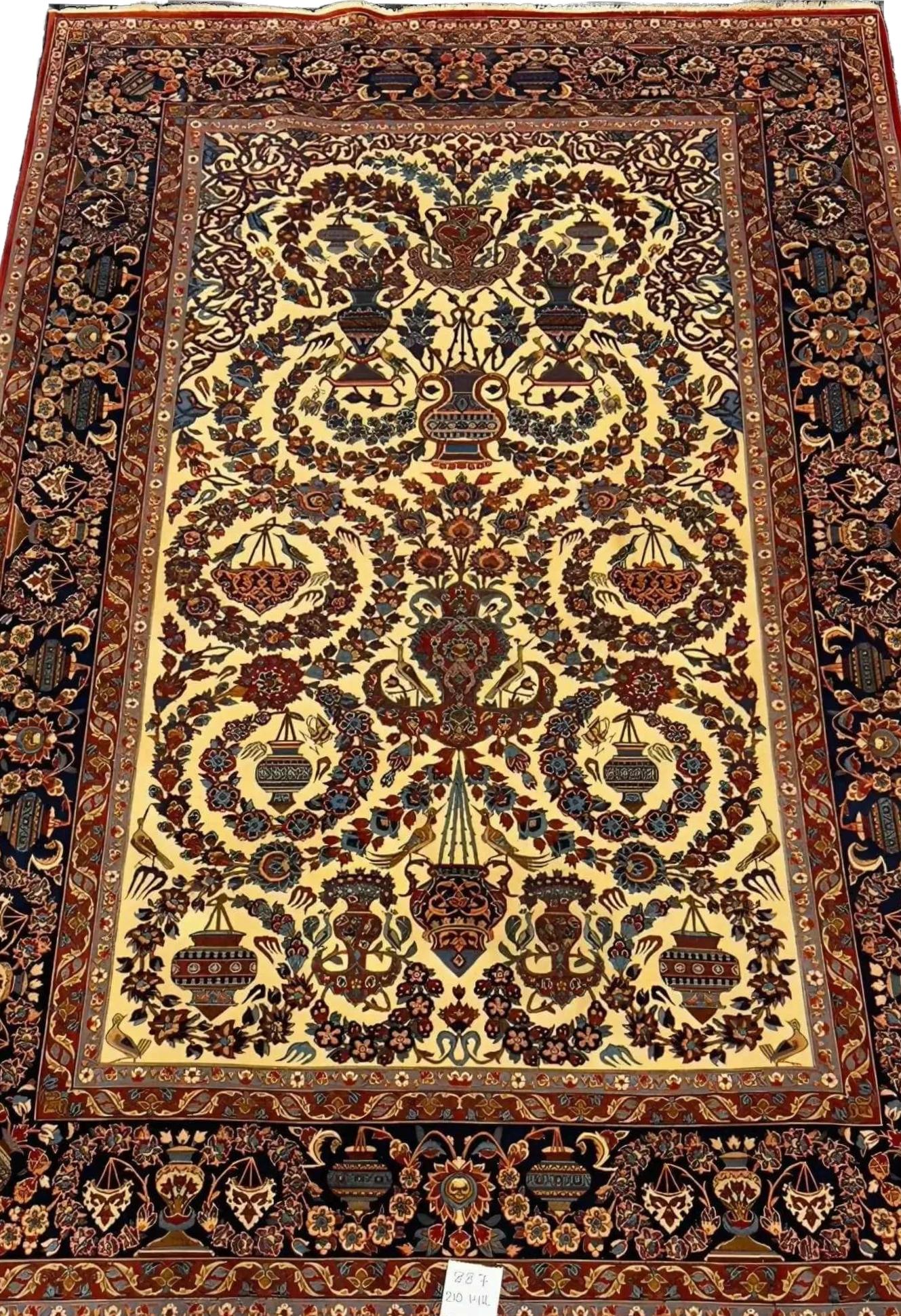 Vintage oriental rug from a 75-year-old collection featuring elaborate floral motifs