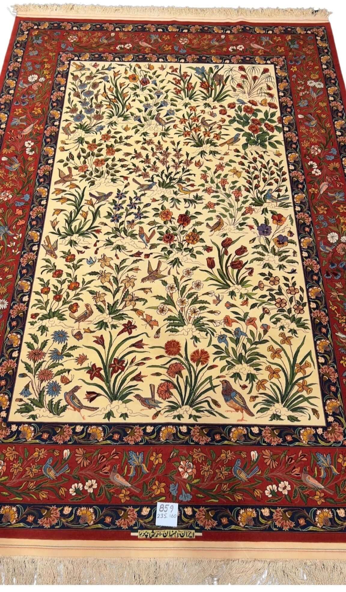 Luxury traditional red and beige rug by Grandmaster Ahmad Shahbpour, 240x160 cm
