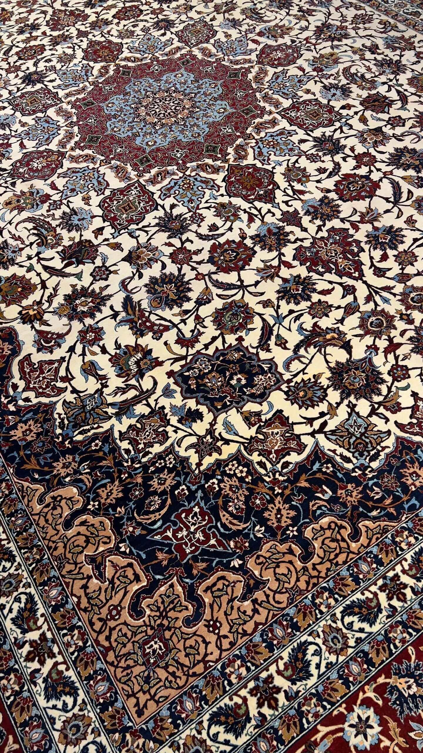 "Master Hamid Seirafian Isfahan rug with a knot density of 1,210,000 knots per square meter."
