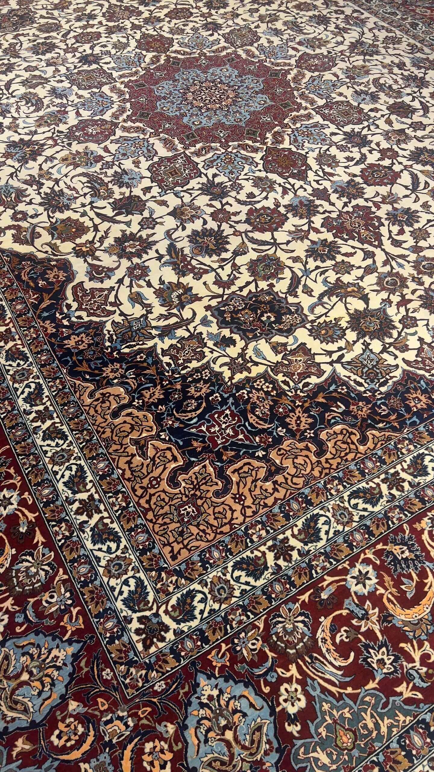 "High-quality Seirafian rug with intricate design details and vibrant natural dye colors."





