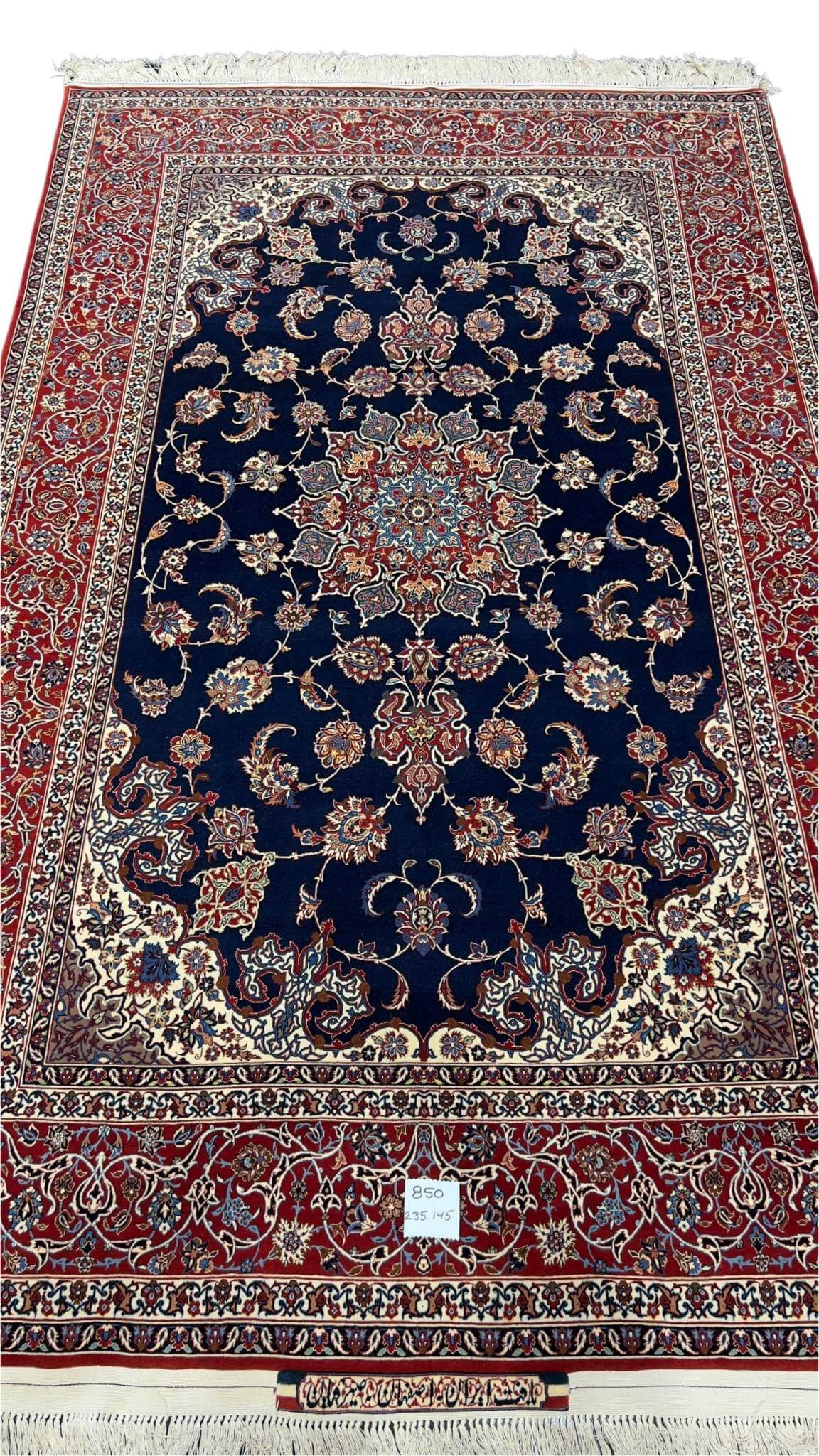"Seirafian Royal Persian Rug with intricate Archang design, hand-knotted in silk and wool."
