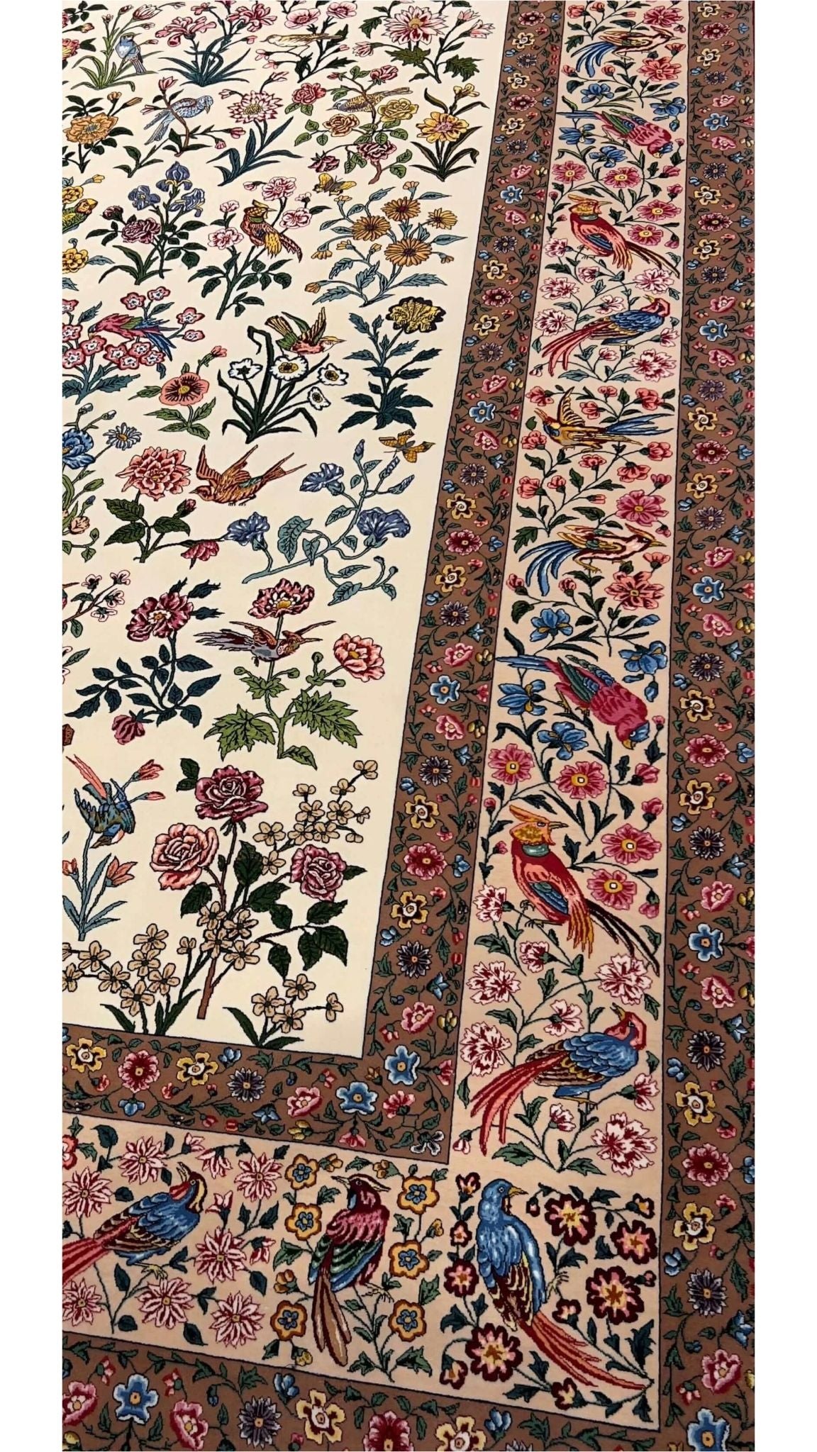 5x7 Seirafian Persian rug showcasing intricate floral and bird design