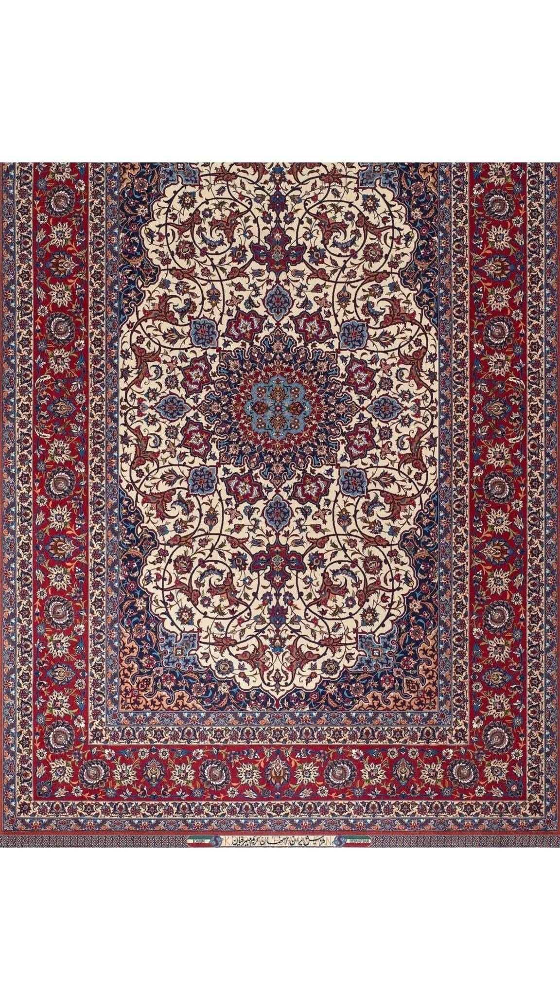 Luxury Persian rug with a stunning central medallion pattern, crafted with wool and silk using natural dyes.
