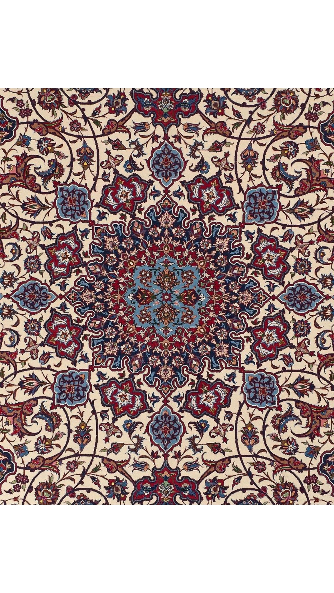 Authentic Isfahan rug featuring traditional Persian artistry, meticulously knotted with silk and wool fibers.
