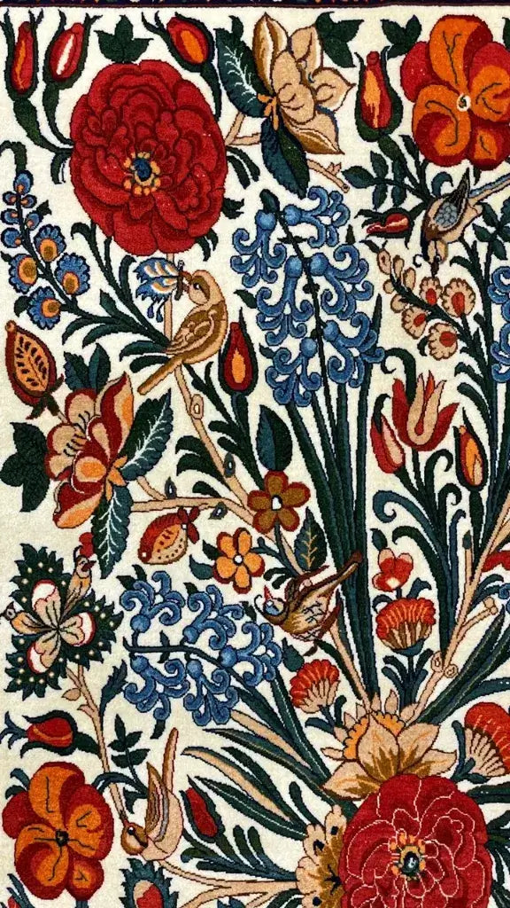 Bright and colorful floral rug by Seirafian, crafted with natural materials.
