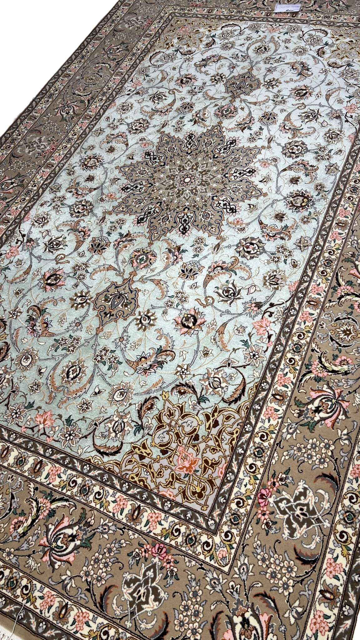 Authentic Isfahan handmade rug crafted with wool and silk.
