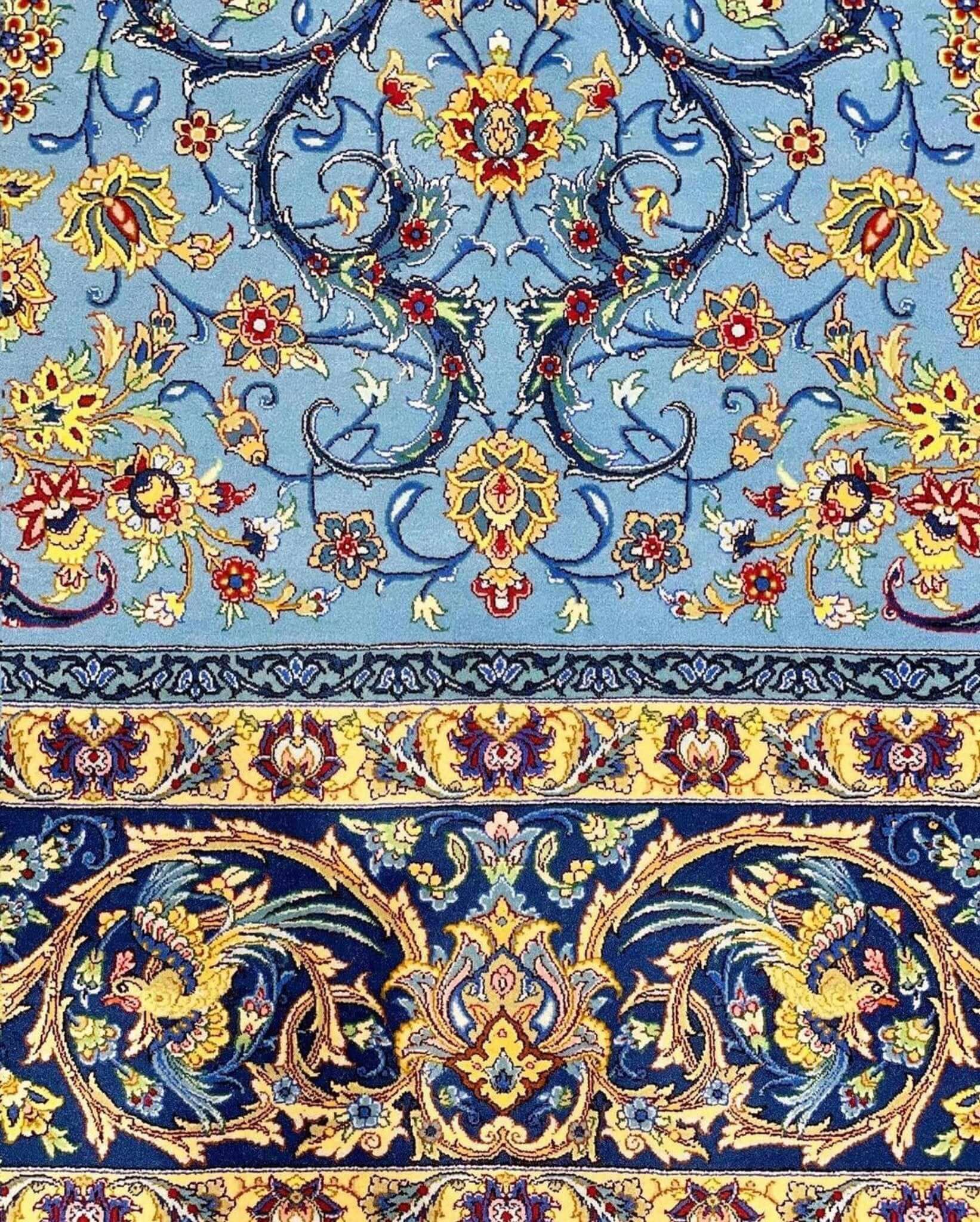  9.8 x 6.6 ft Persian rug in blue, handmade by Mirzaie in Isfahan