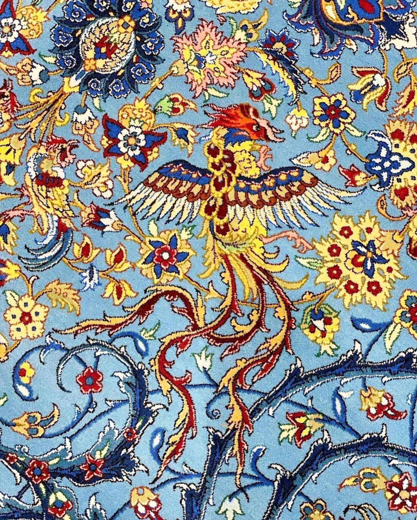 Blue and gold Persian rug from Mirzaie collection, hand-knotted in Iran
