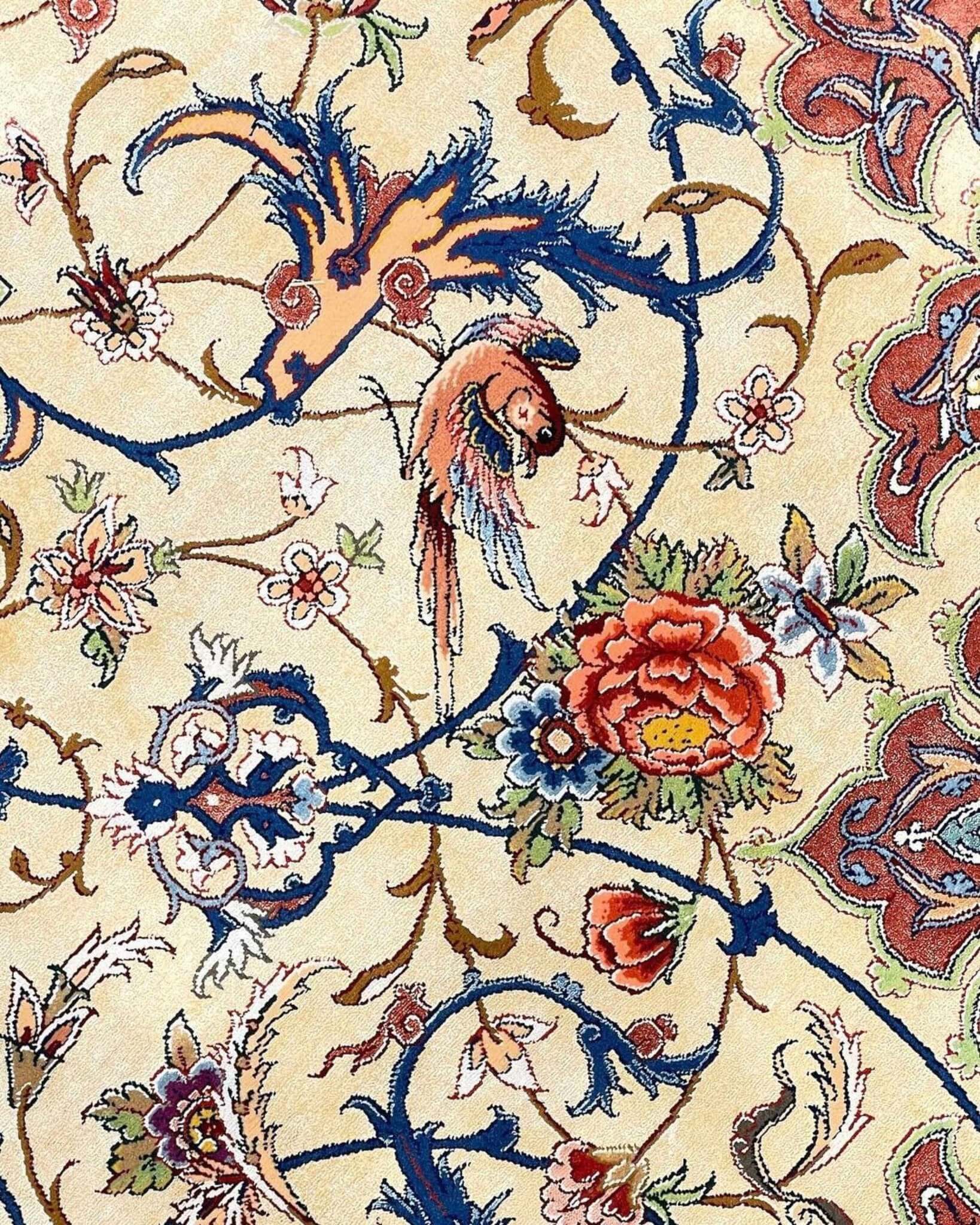 "Elegant Persian oriental rug featuring 90% silk and wool, hand-knotted in Isfahan"
