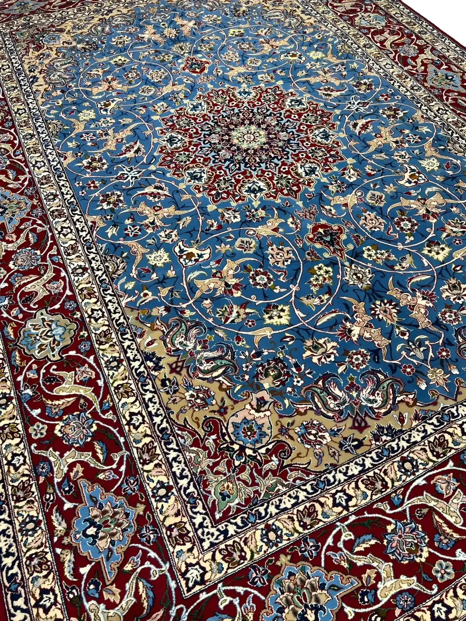 Full display of the Authentic Isfahan Rug showcasing its 60-year-old legacy and vibrant colors