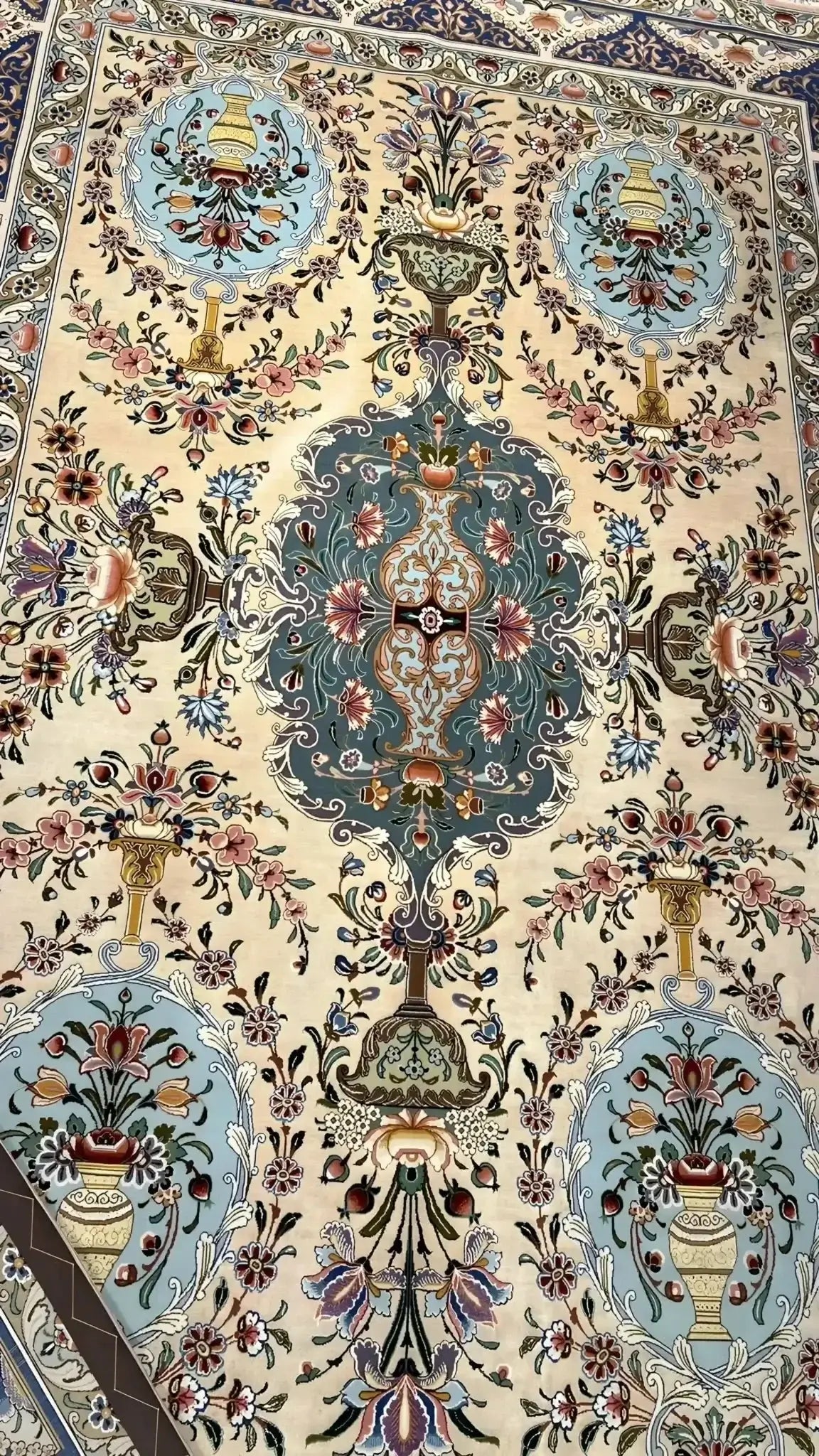 Artisan-crafted silk Persian rug showcasing traditional craftsmanship