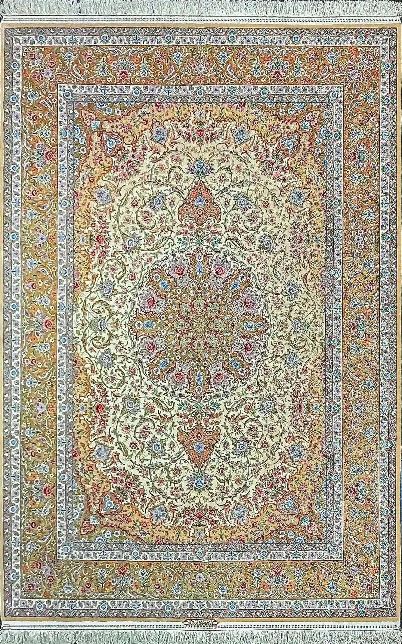 Authentic Isfahan Rug with detailed craftsmanship and complex design, 350x250 cm