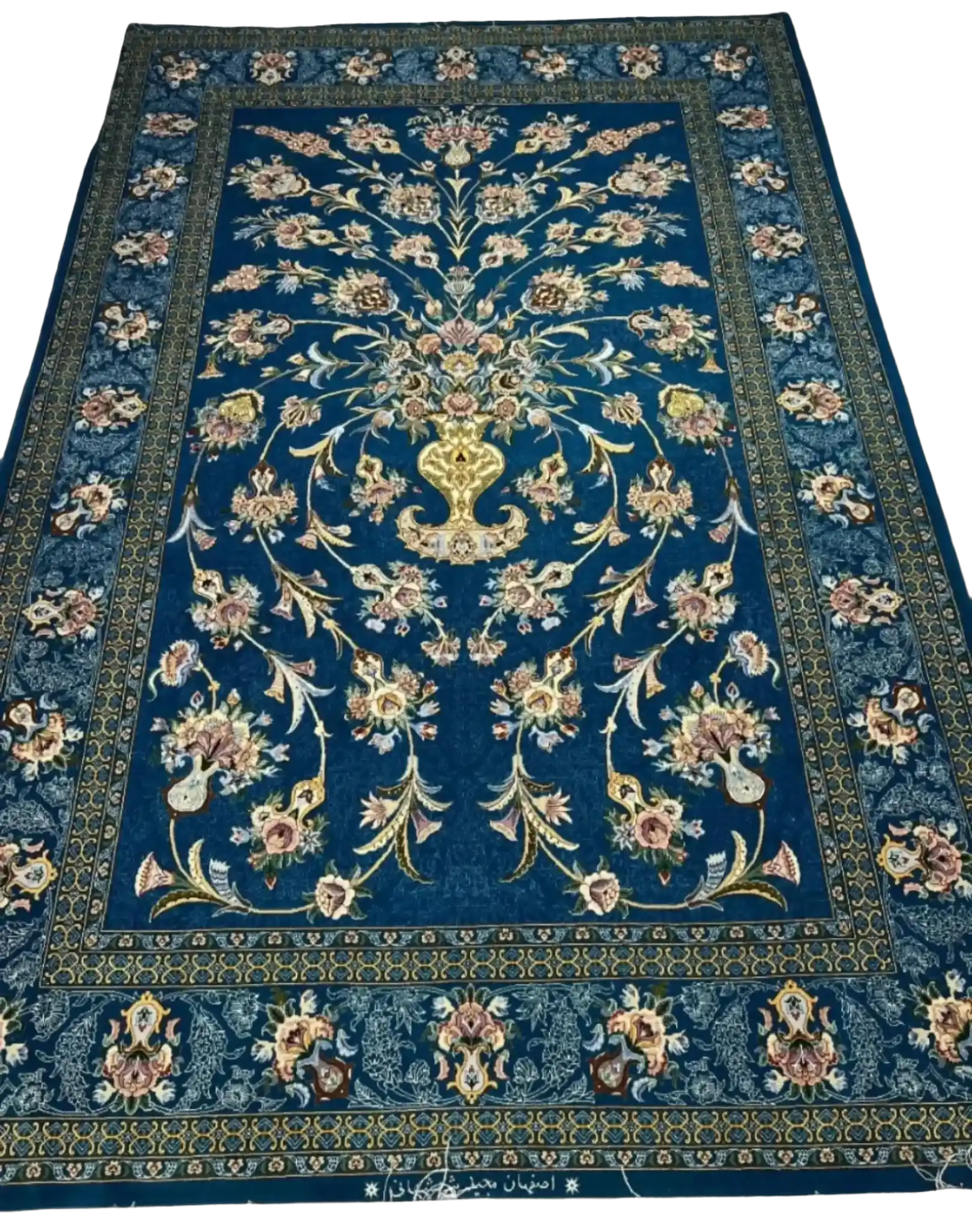 Elegant Persian rug with intricate blue floral patterns for online purchase