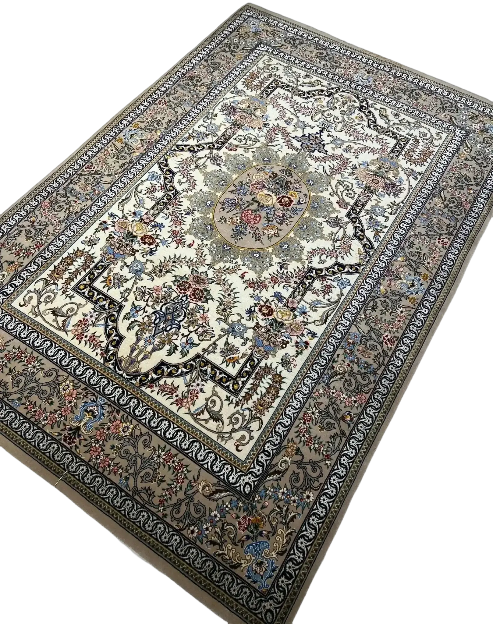 Handcrafted Isfahan rug with intricate floral patterns