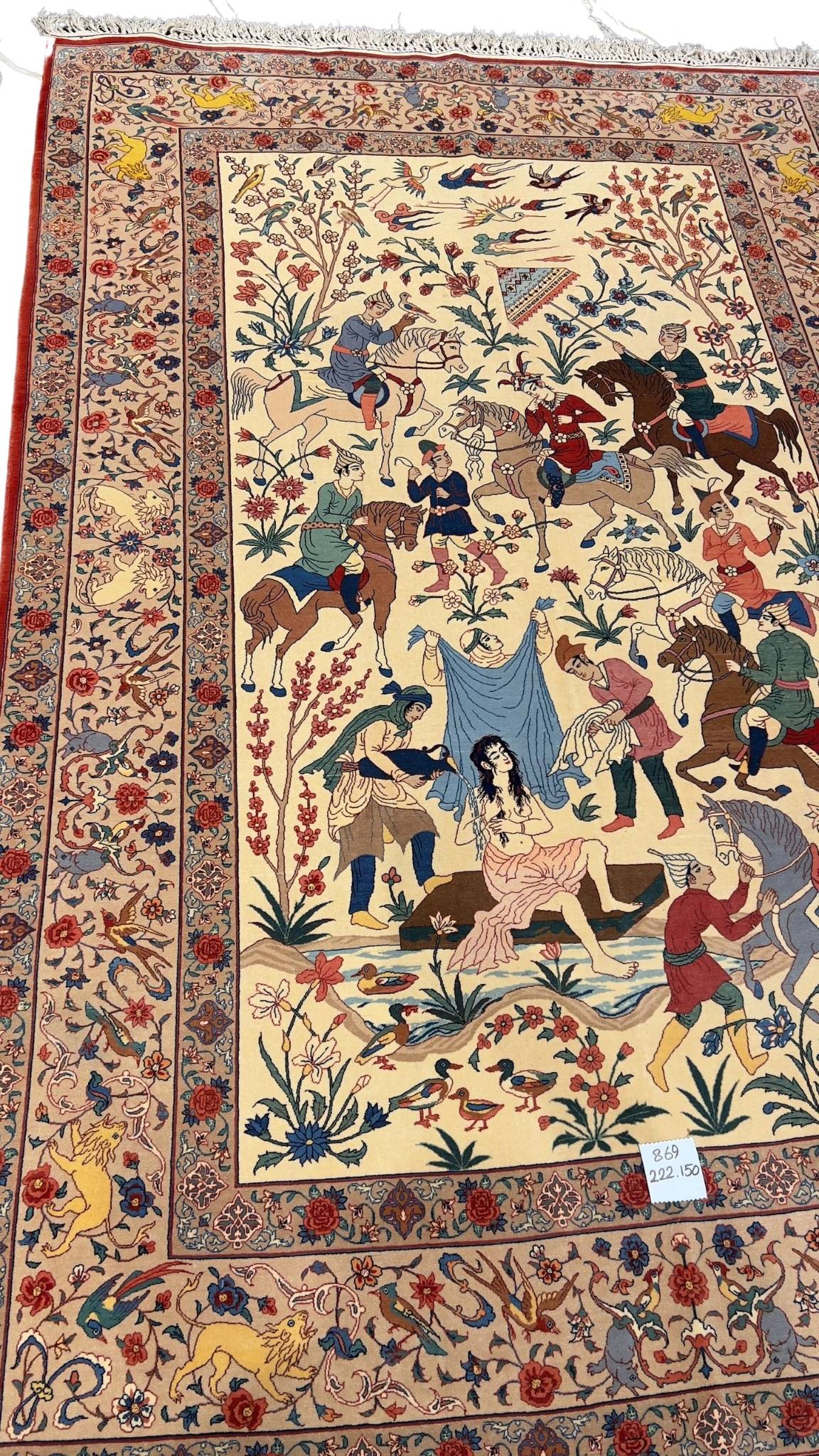 Close-up of Seirafian rug’s detailed wool and silk pile