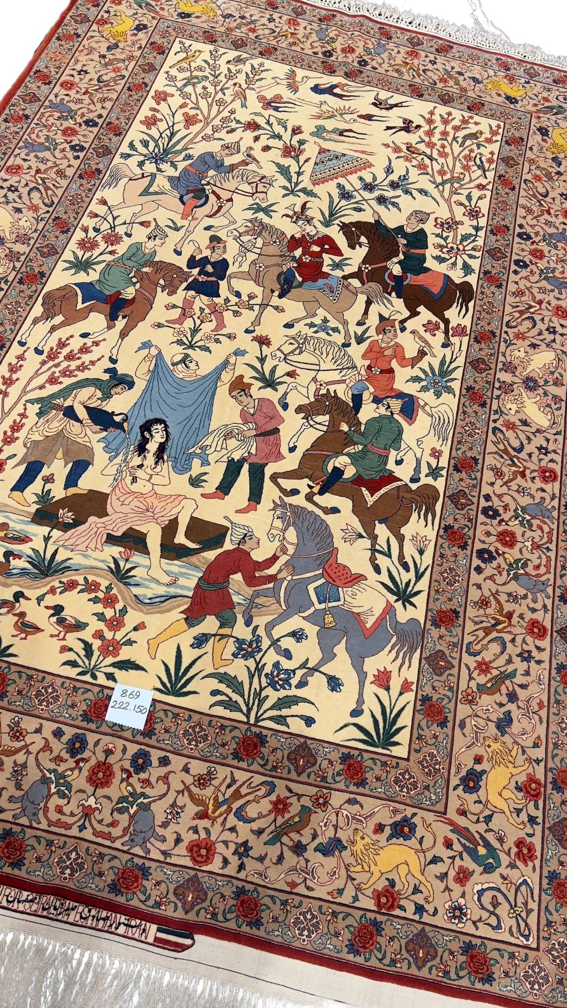 Hand-knotted Isfahan Persian carpet by Grand Master Sadegheh Seirafian