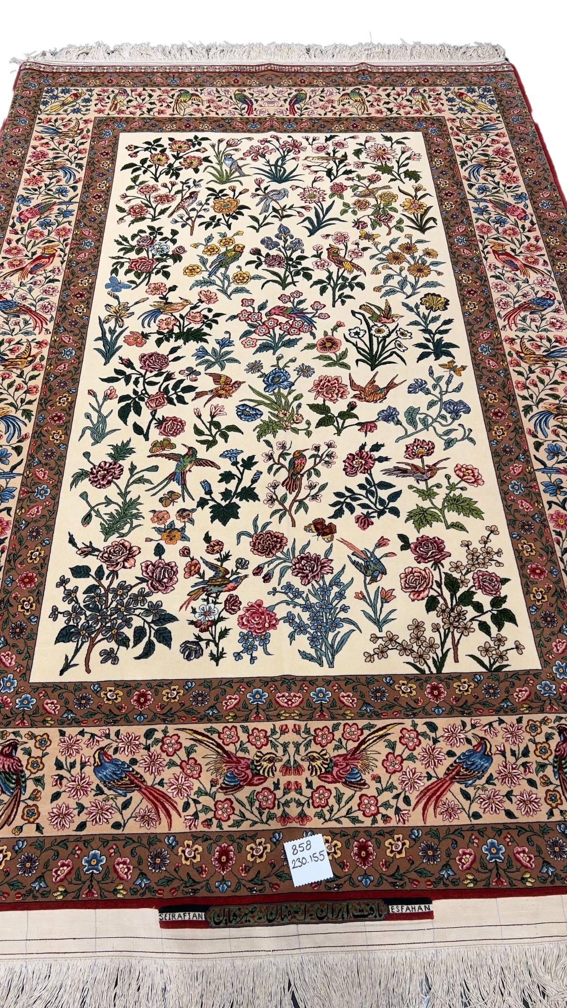  Authentic beige Seirafian Isfahan Persian rug 230 x 155 cm with floral design