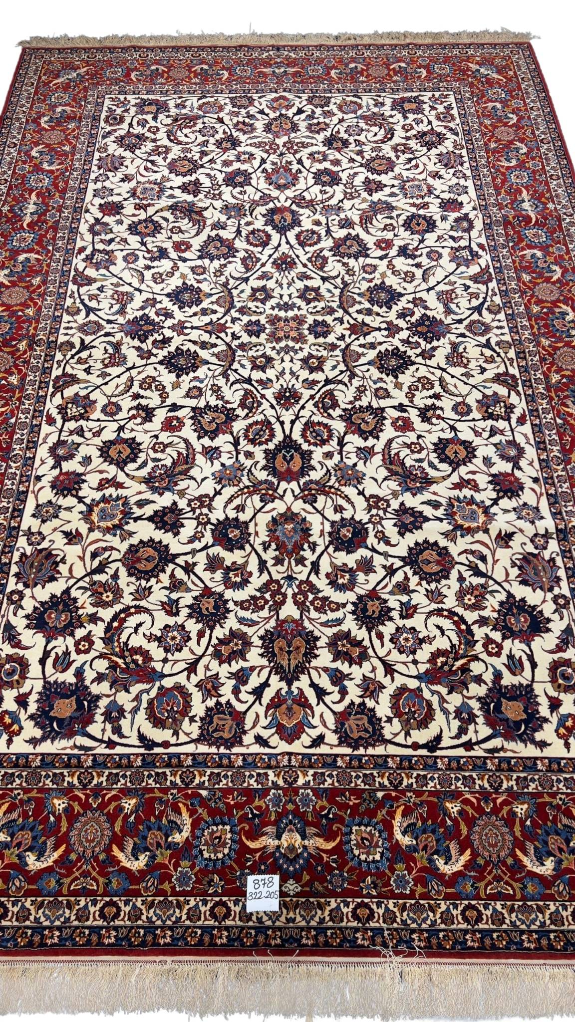 Authentic antique red and beige Persian rug from Isfahan, Iran