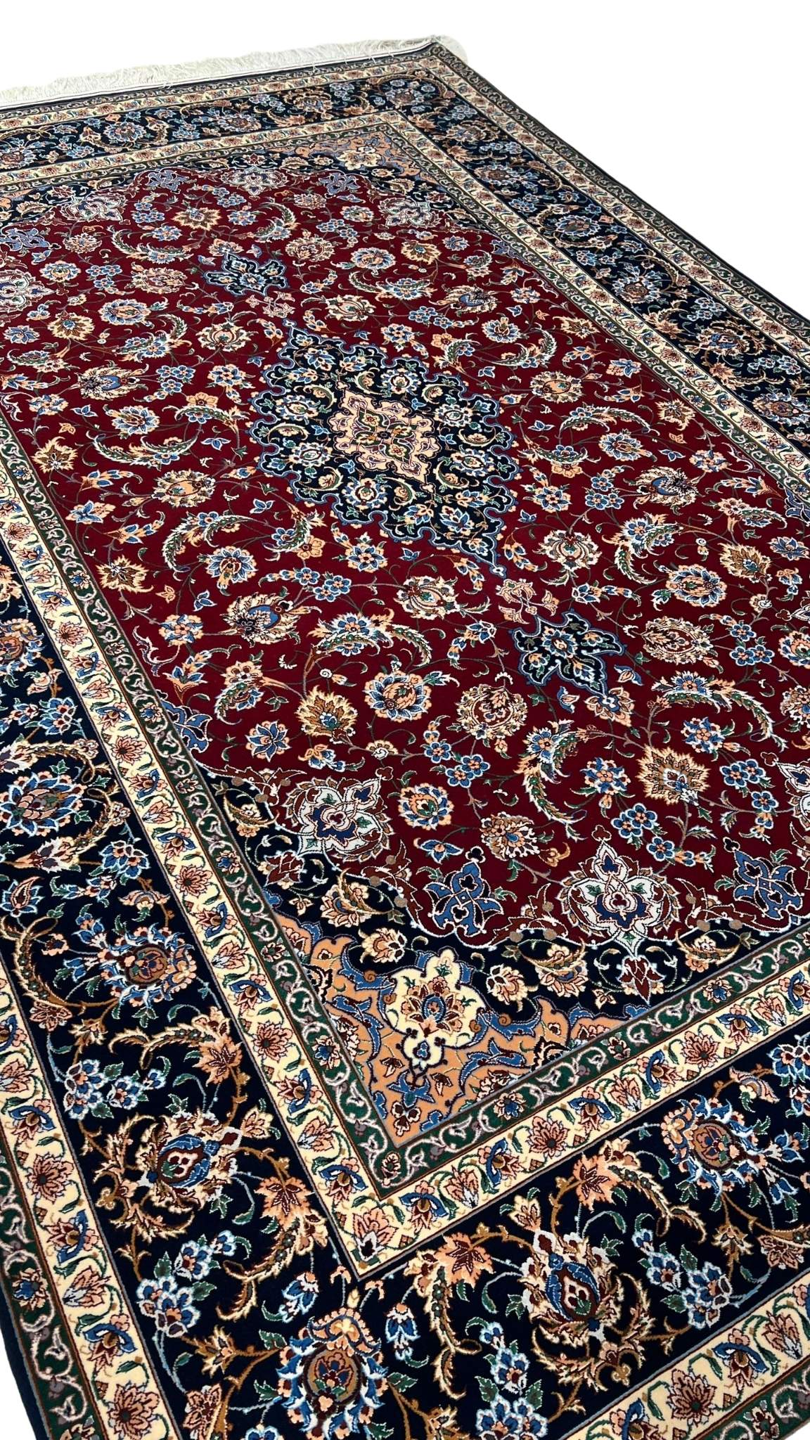 Red and blue traditional wool Persian rug by Alvandie
