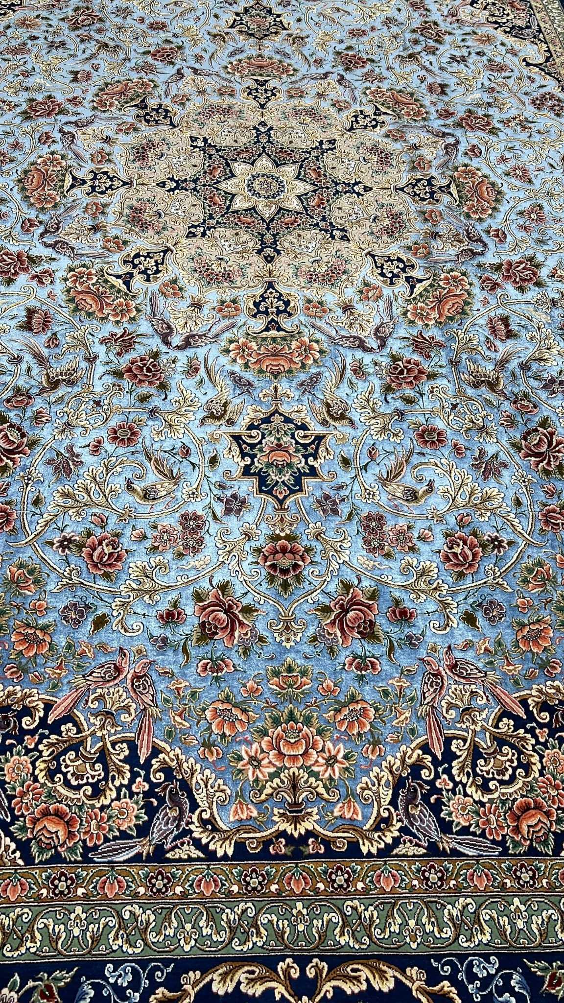 Persian carpet handmade with wool and silk, Habib design, 220x150 cm
