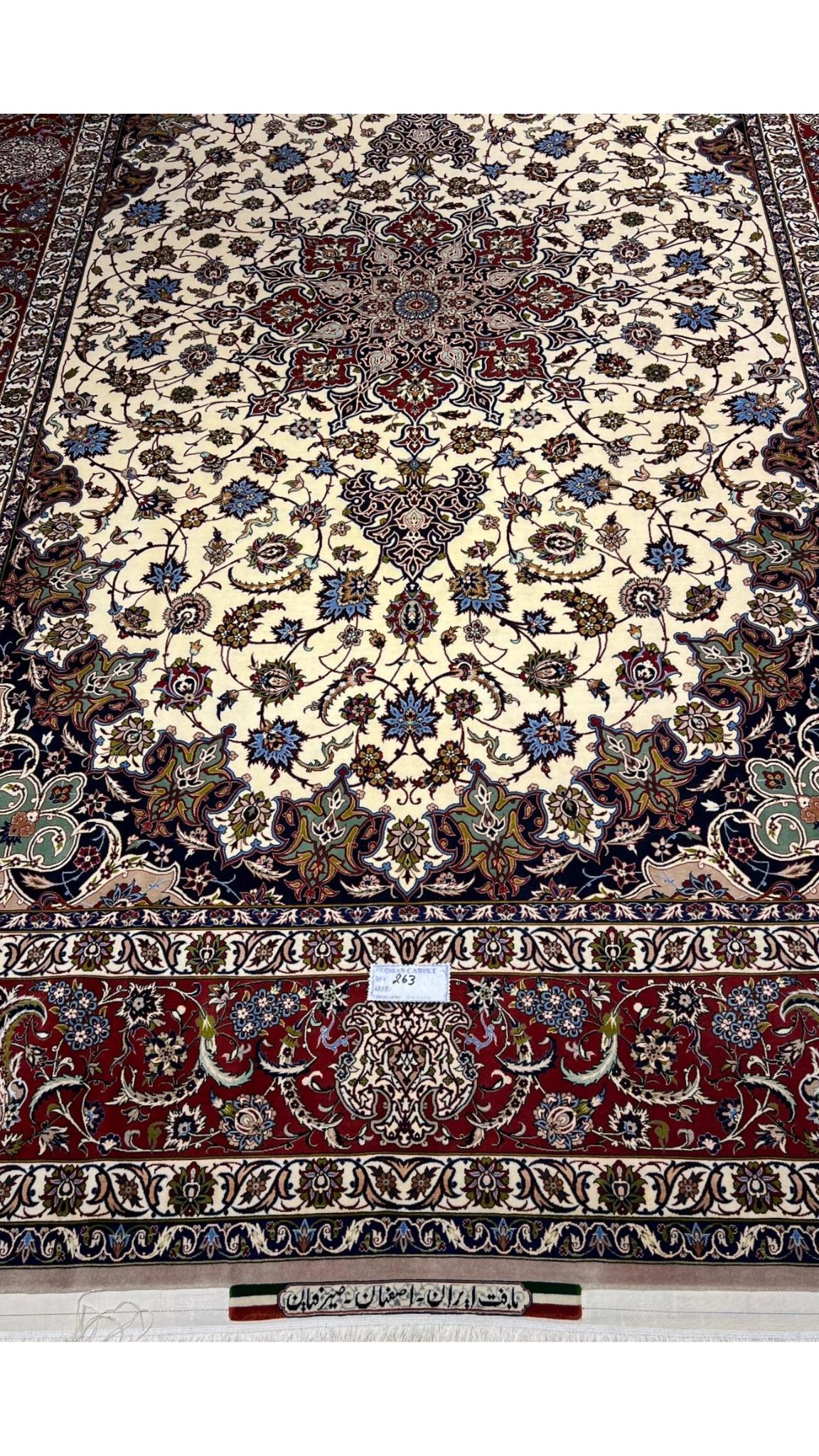 Hand-knotted Persian rug, beige and red tones, 315x217 cm
